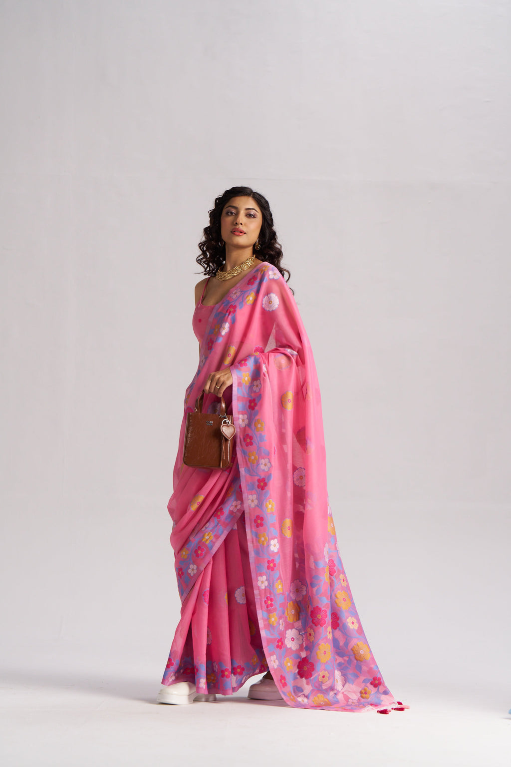 BARBIE PINK COTTON SILK GARDENIA SAREE