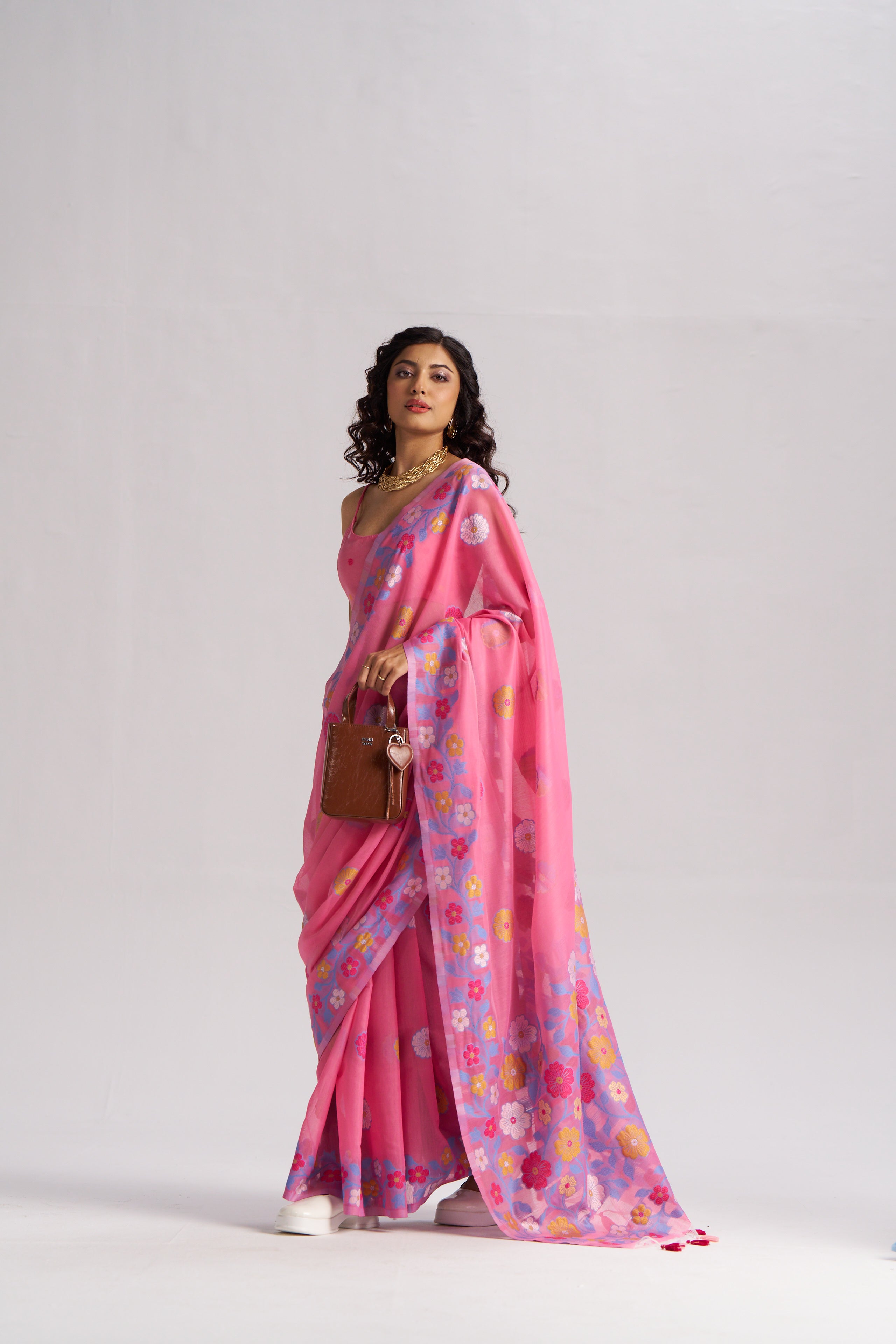 BARBIE PINK COTTON SILK GARDENIA SAREE
