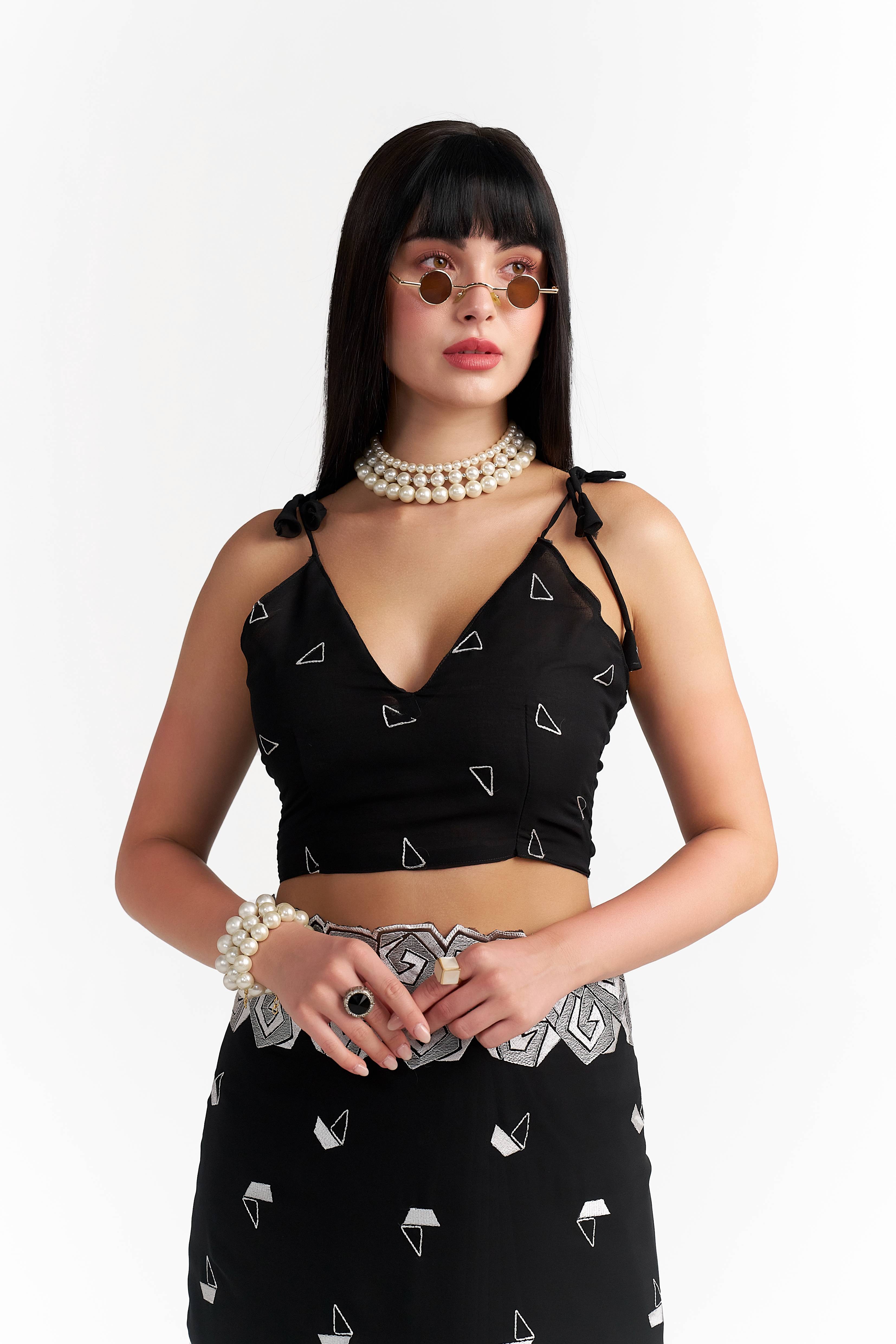 BLACK GEORGETTE BOAT PRINTED EMBROIDERY SAREE