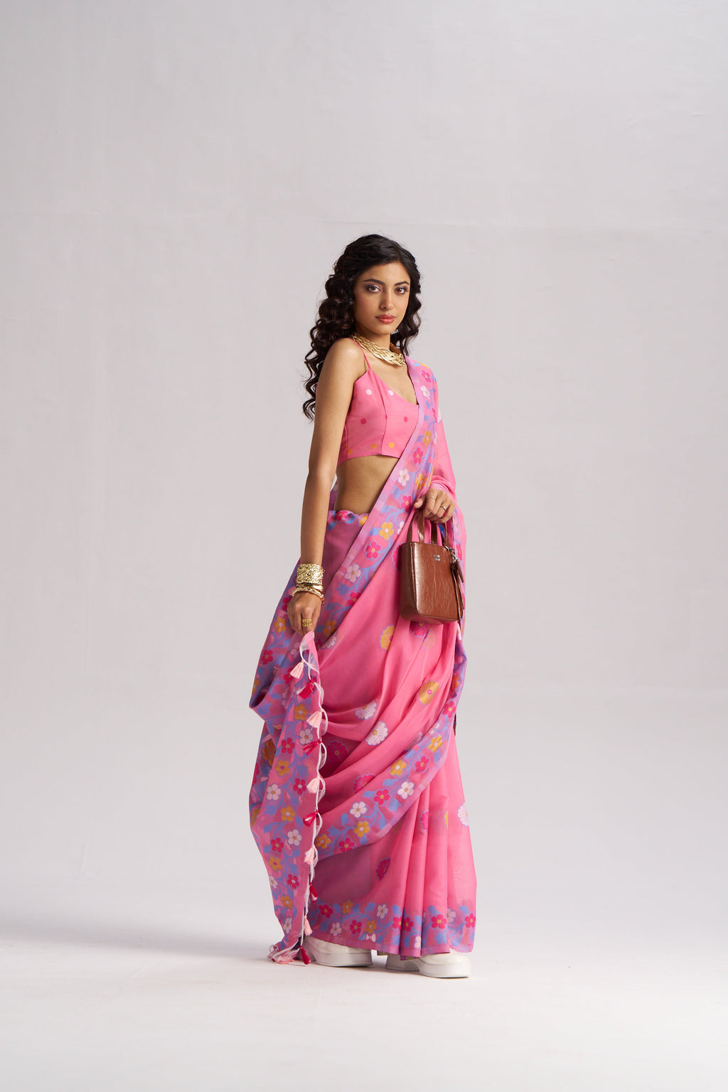 BARBIE PINK COTTON SILK GARDENIA SAREE