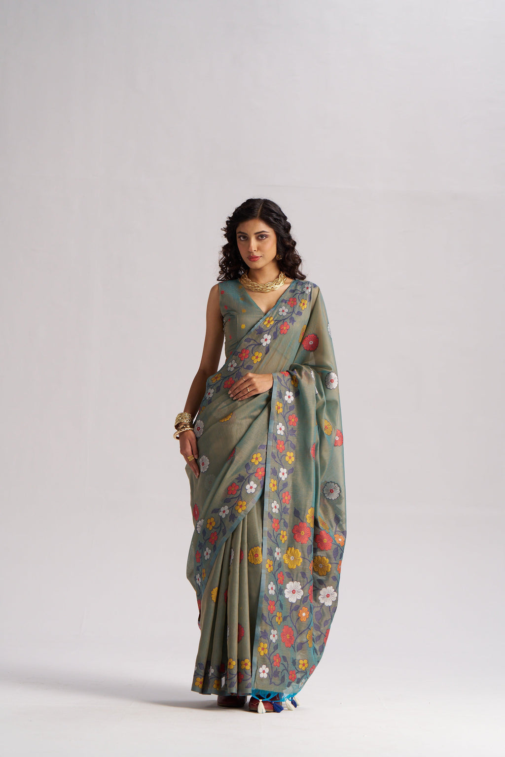 OLIVE GREEN COTTON SILK GARDENIA SAREE