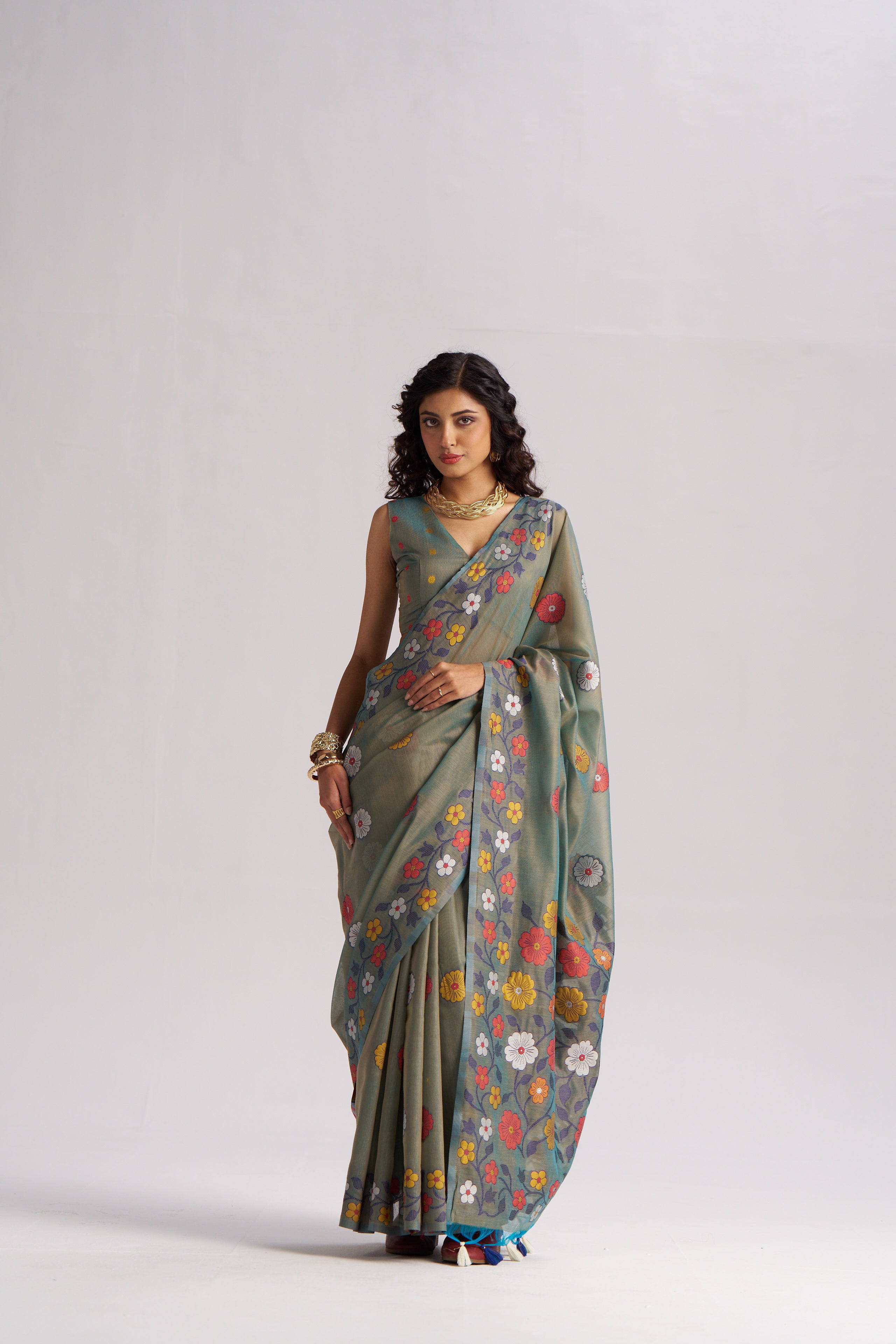 OLIVE GREEN COTTON SILK GARDENIA SAREE