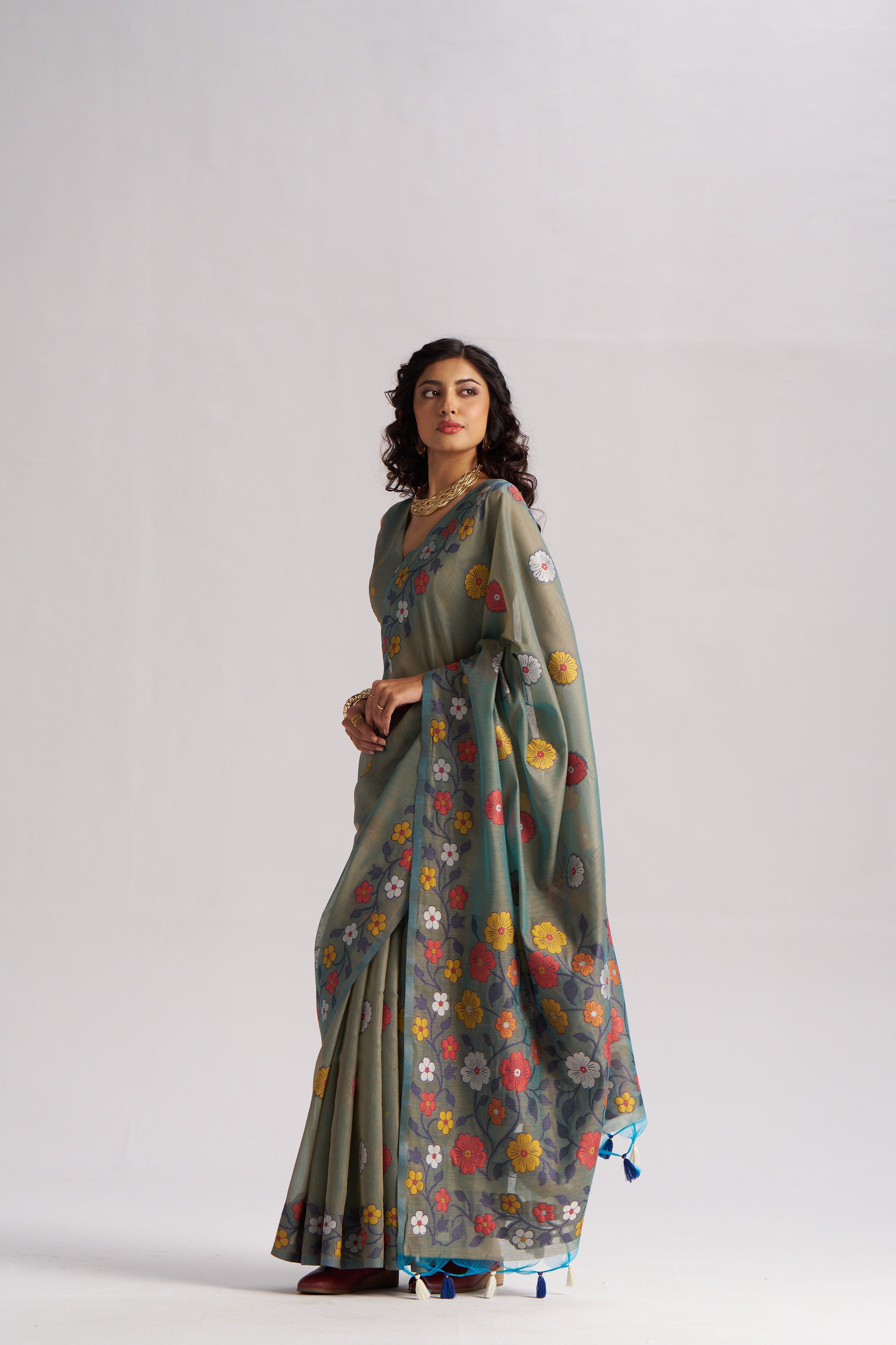 OLIVE GREEN COTTON SILK GARDENIA SAREE