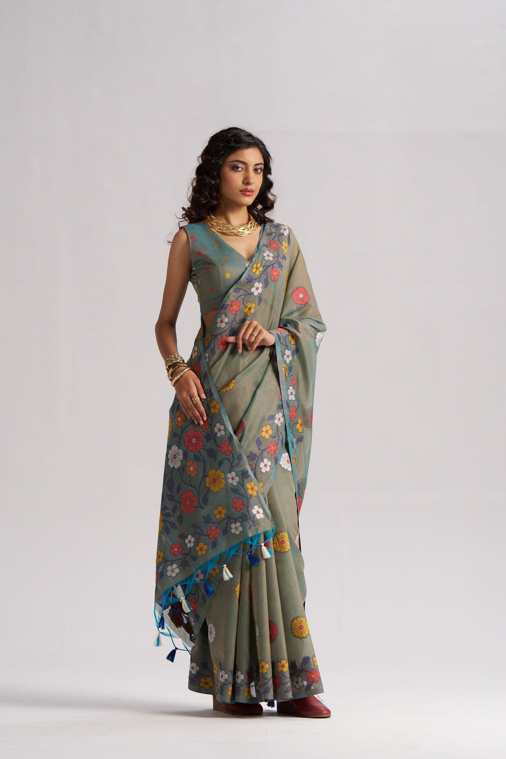 OLIVE GREEN COTTON SILK GARDENIA SAREE