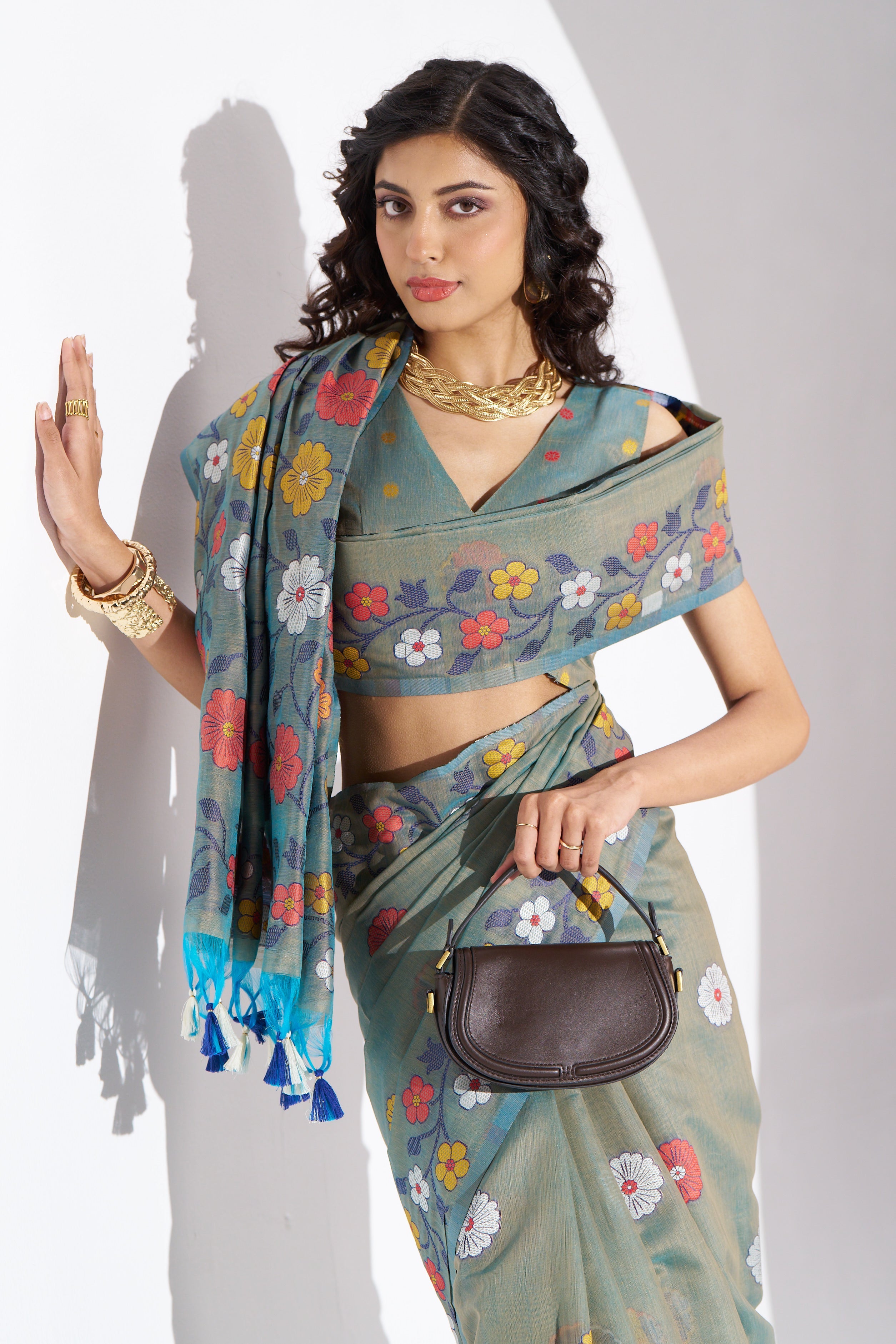 OLIVE GREEN COTTON SILK GARDENIA SAREE