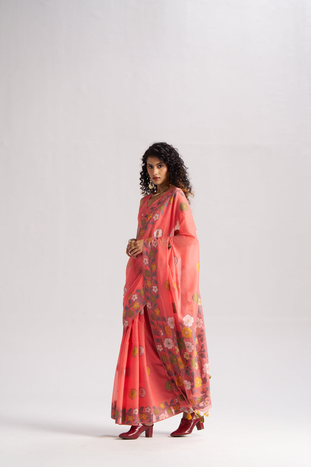 CORAL PINK COTTON SILK GARDENIA SAREE