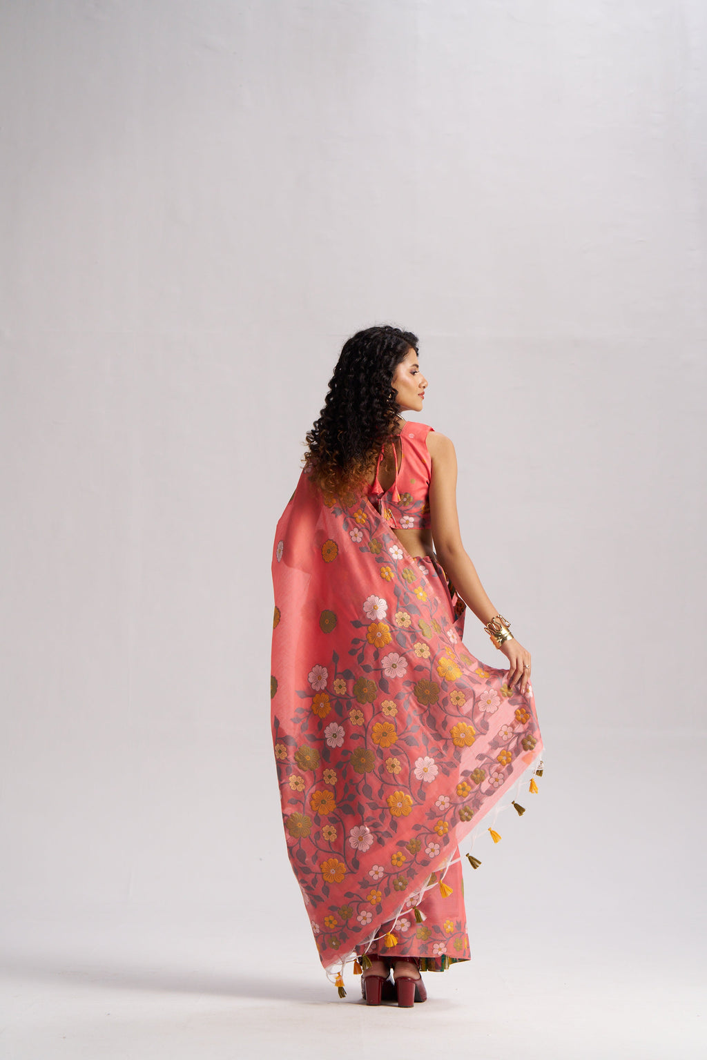 CORAL PINK COTTON SILK GARDENIA SAREE