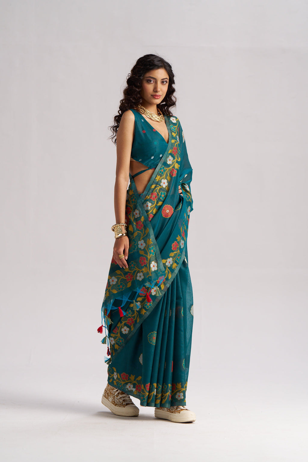 TEAL BLUE COTTON SILK GARDENIA SAREE