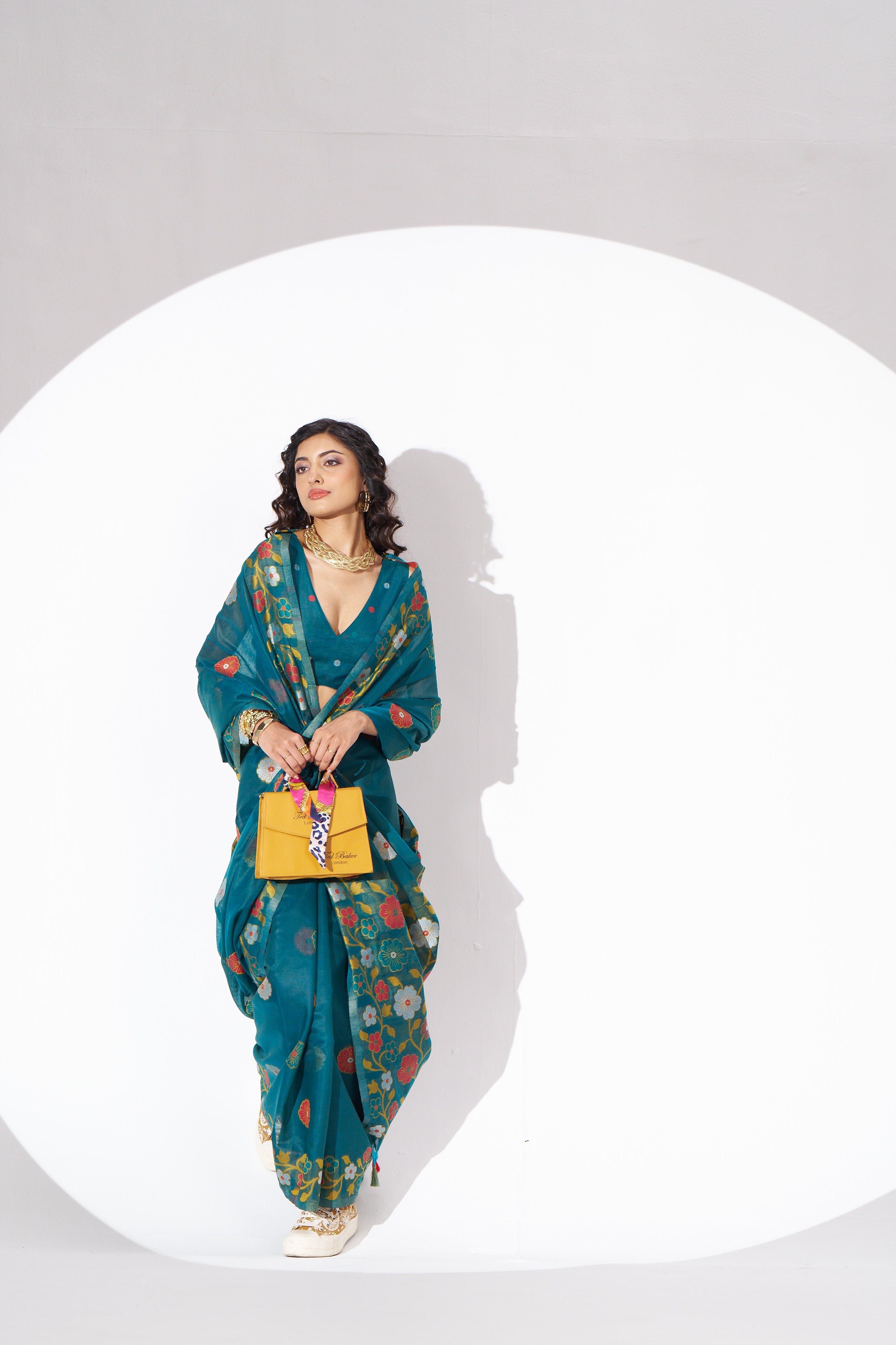 TEAL BLUE COTTON SILK GARDENIA SAREE