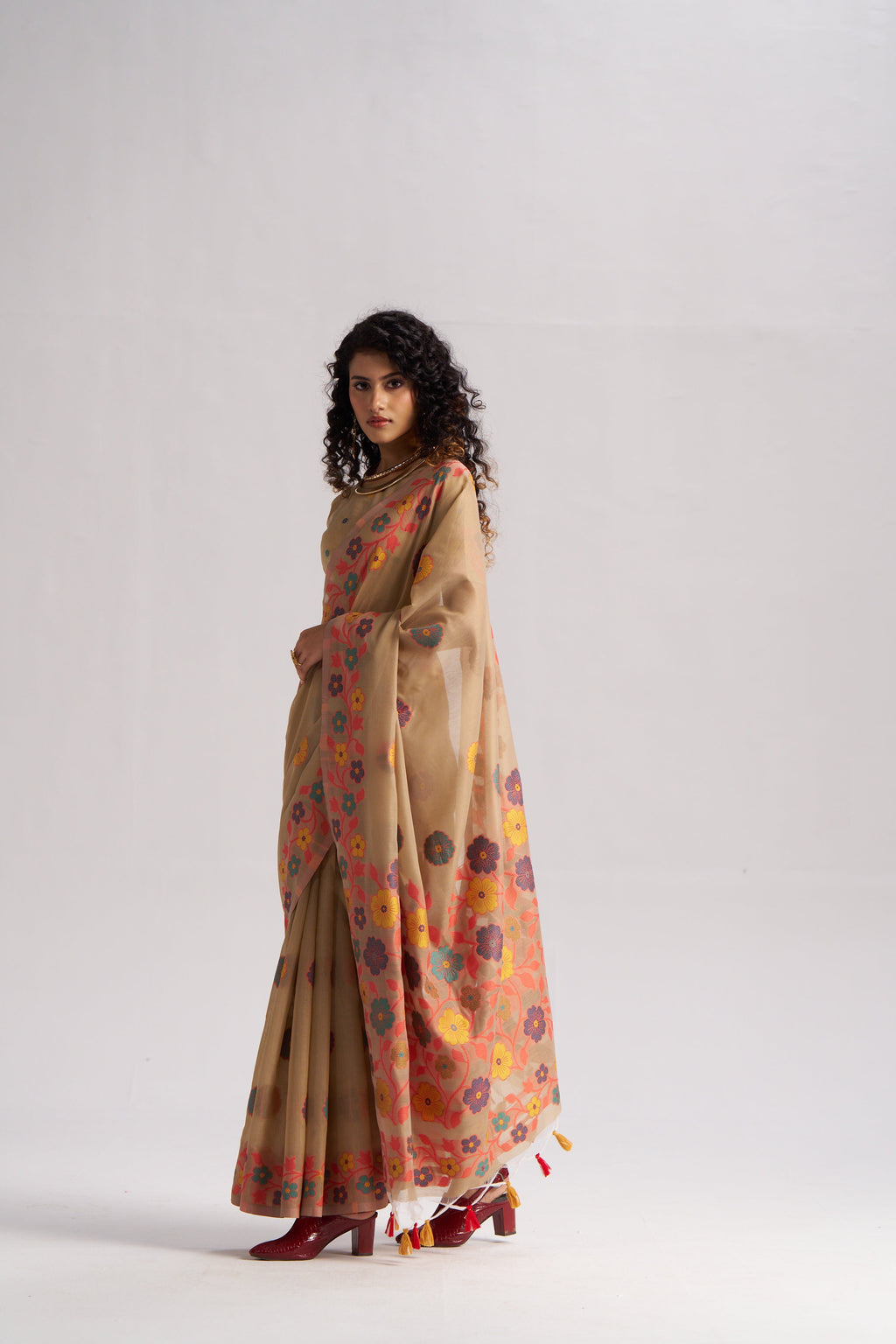 TAN BEIGE COTTON SILK GARDENIA SAREE