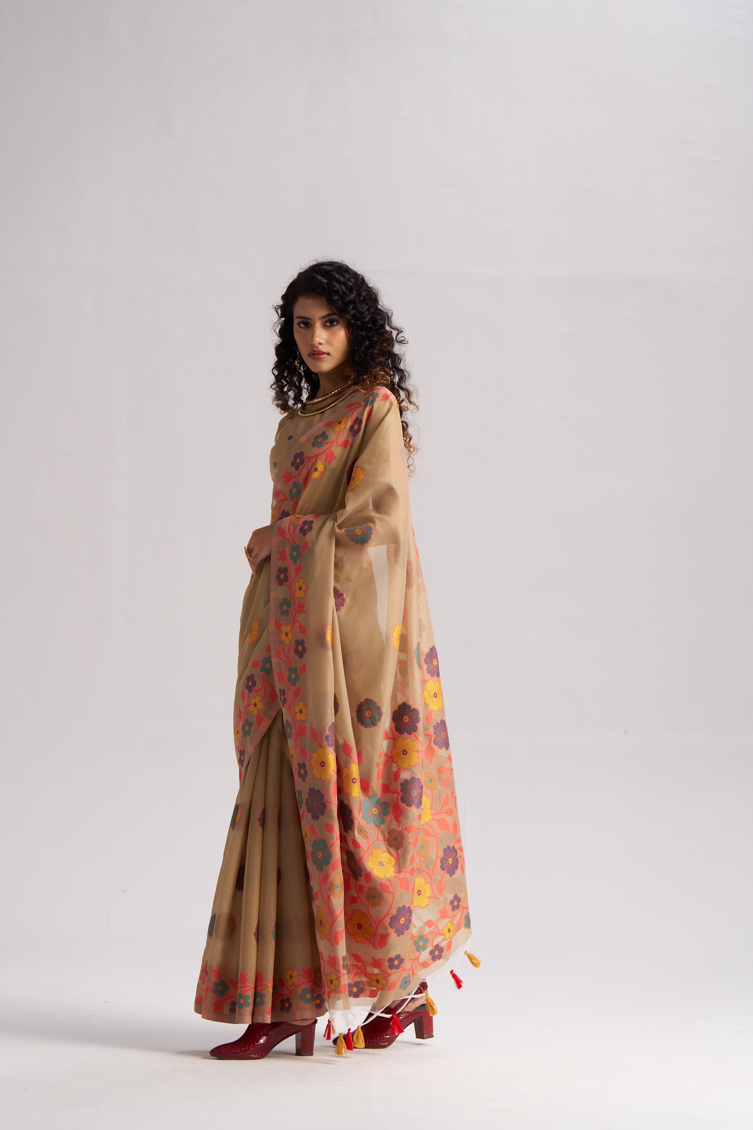TAN BEIGE COTTON SILK GARDENIA SAREE