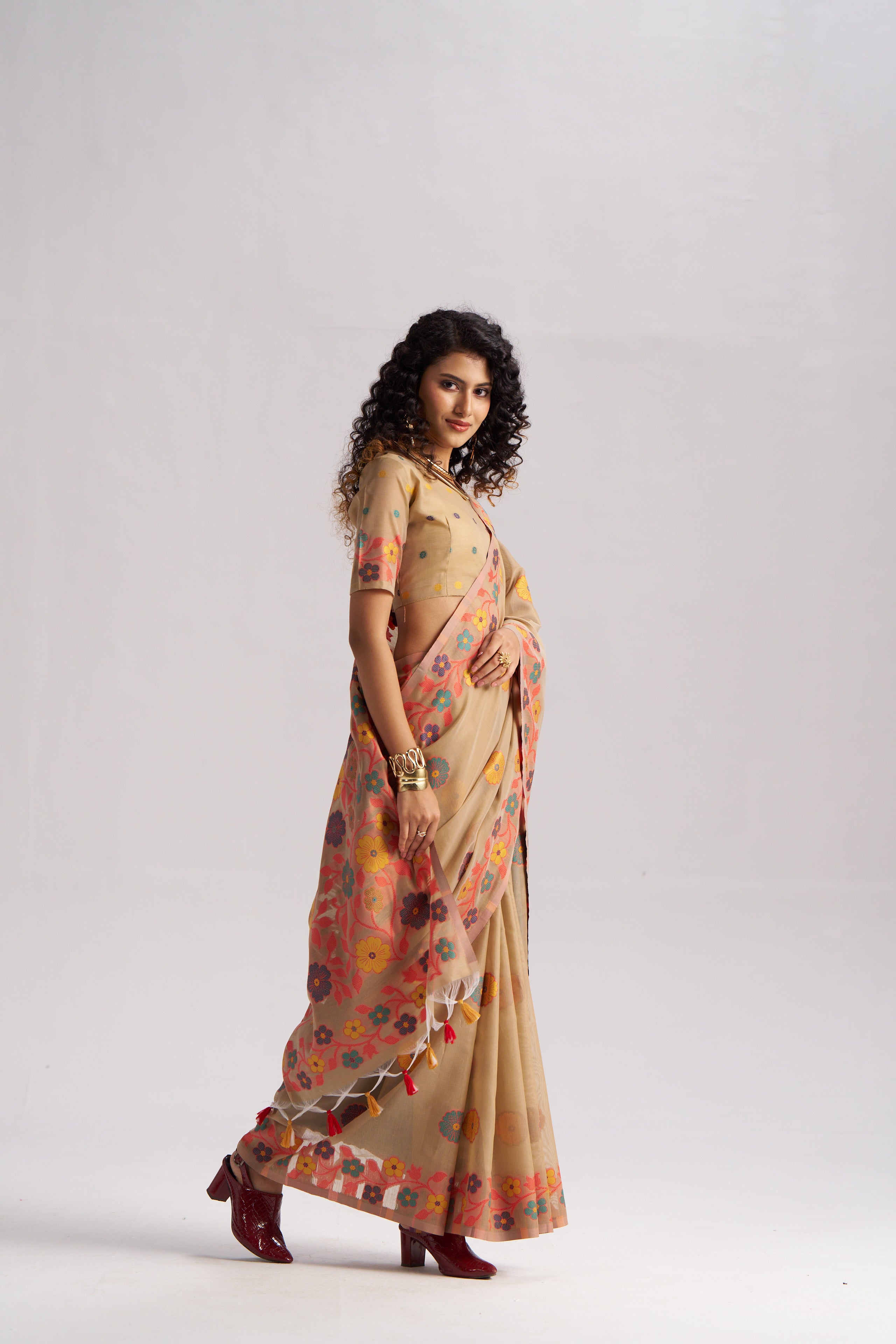 TAN BEIGE COTTON SILK GARDENIA SAREE