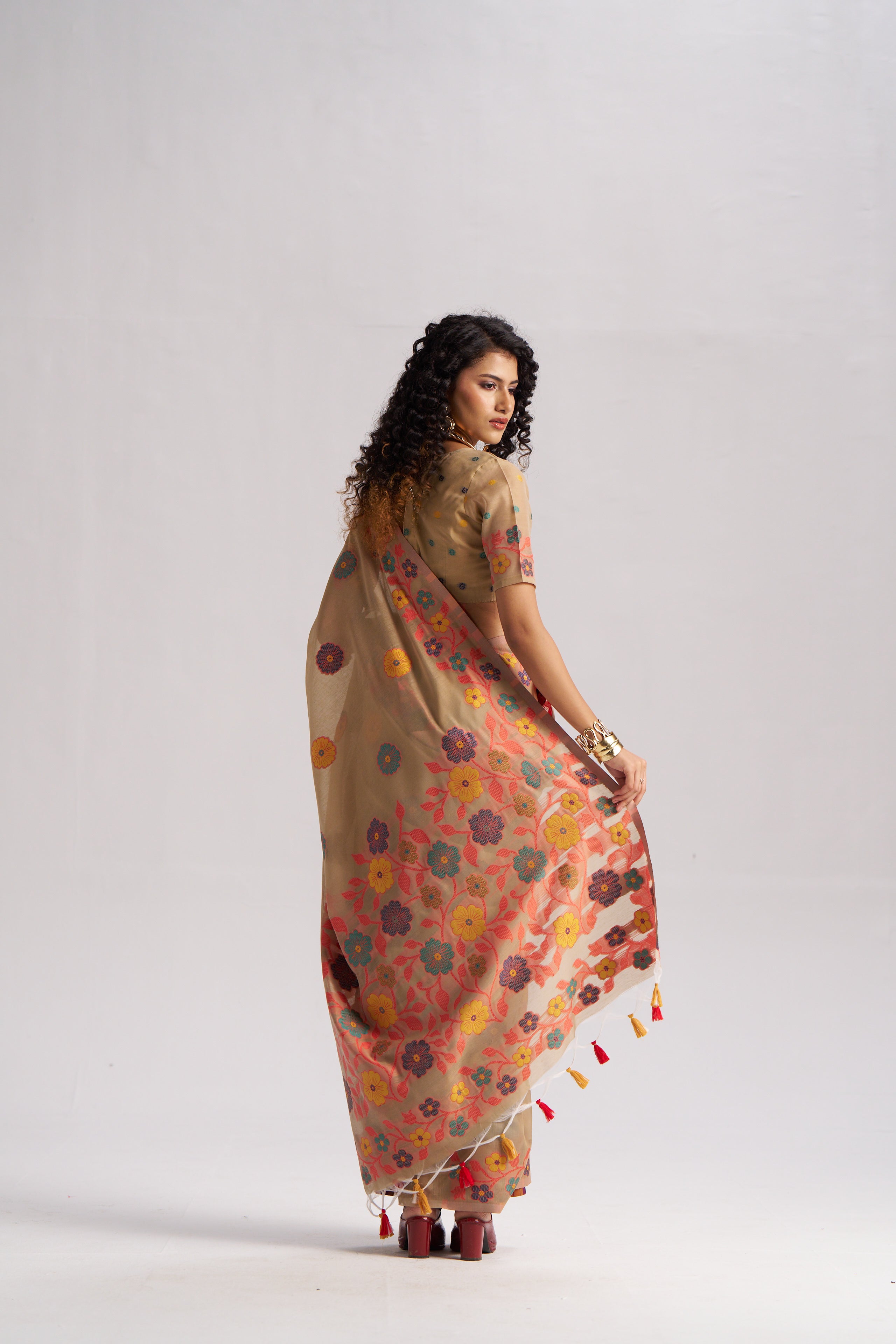 TAN BEIGE COTTON SILK GARDENIA SAREE