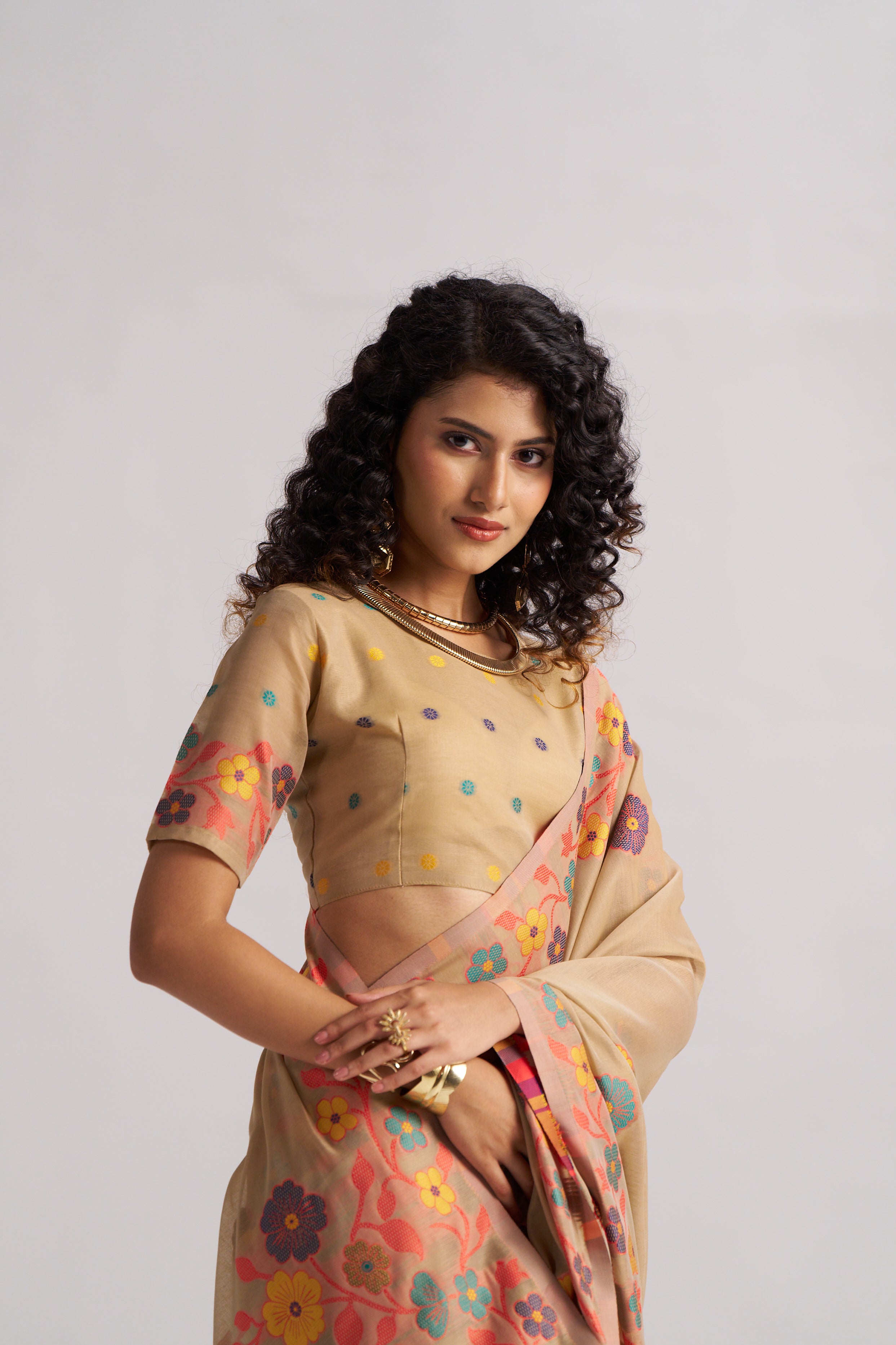 TAN BEIGE COTTON SILK GARDENIA SAREE