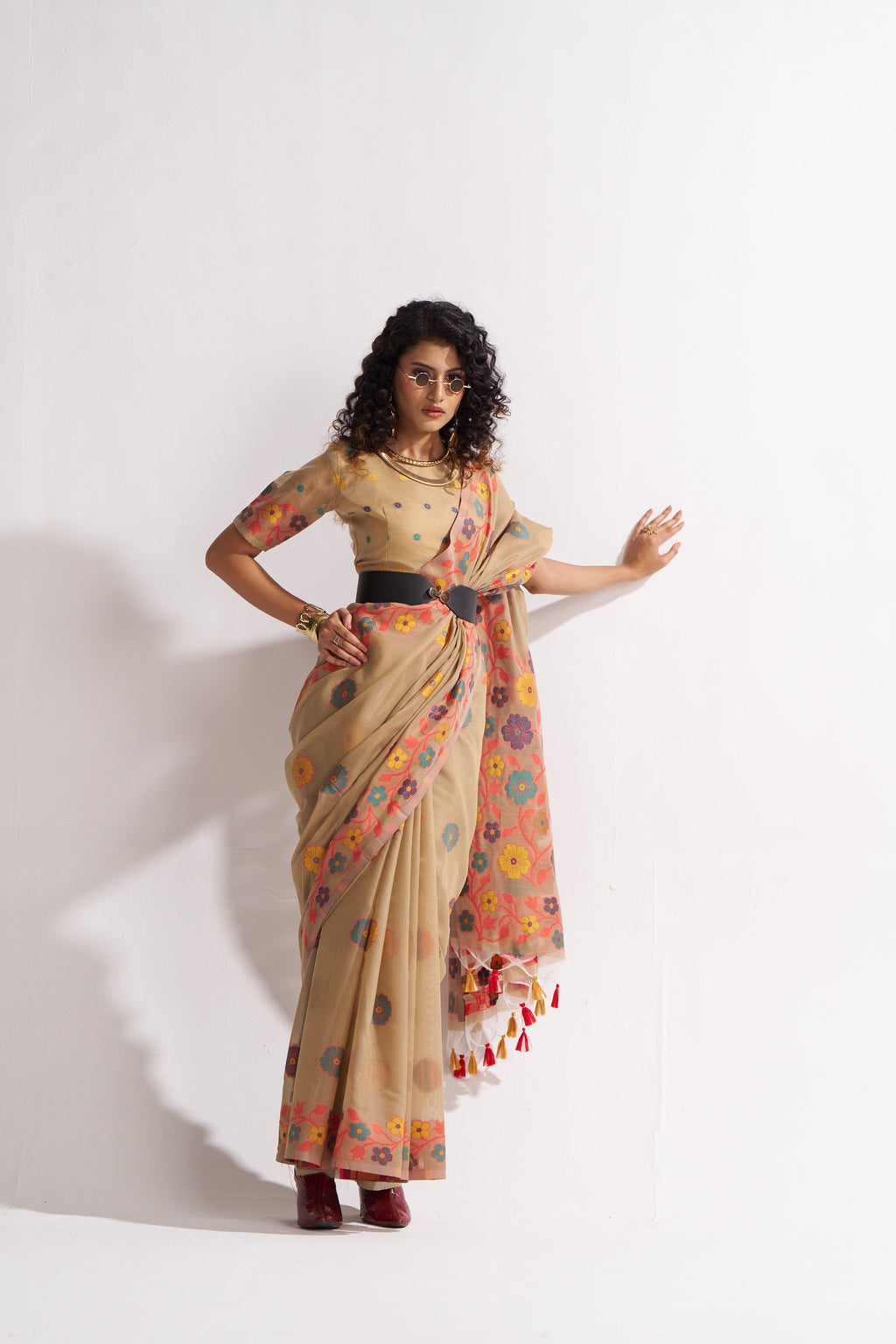 TAN BEIGE COTTON SILK GARDENIA SAREE