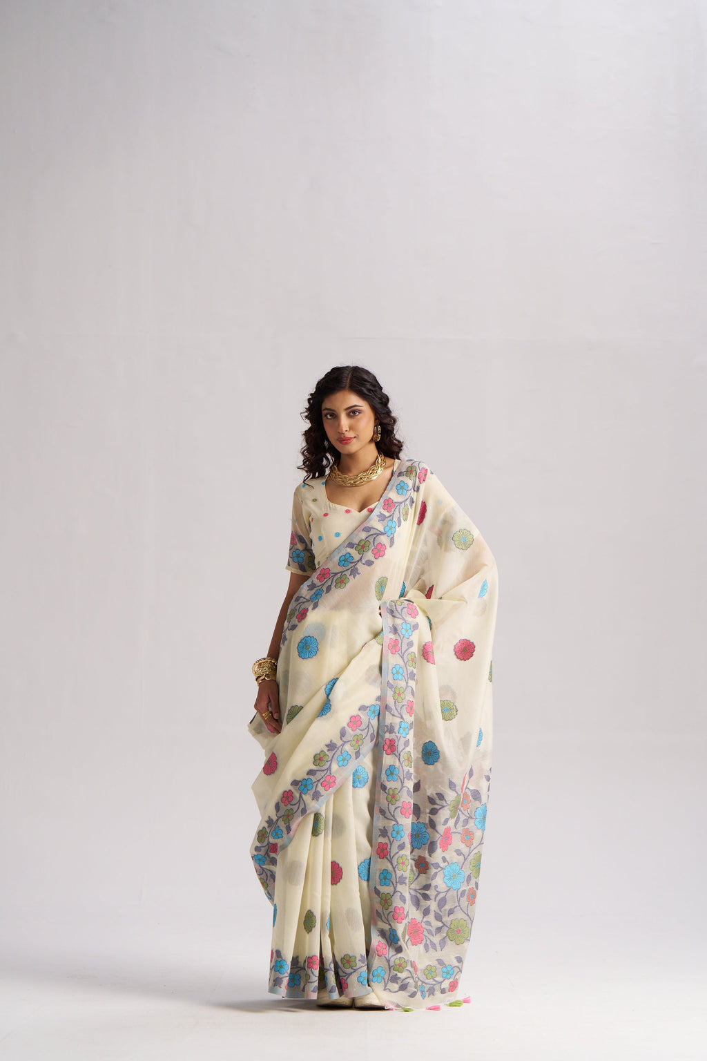 OFF WHITE COTTON SILK GARDENIA SAREE