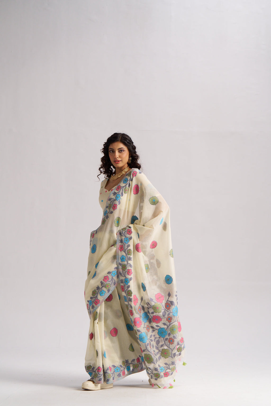 OFF WHITE COTTON SILK GARDENIA SAREE