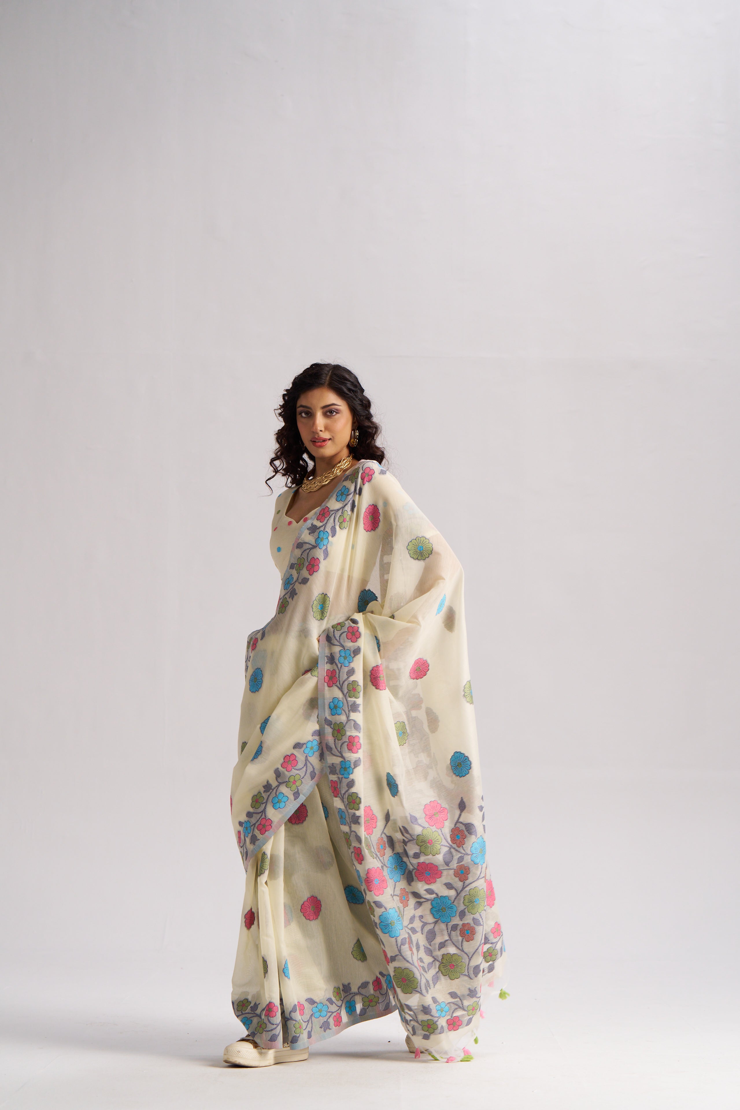 OFF WHITE COTTON SILK GARDENIA SAREE