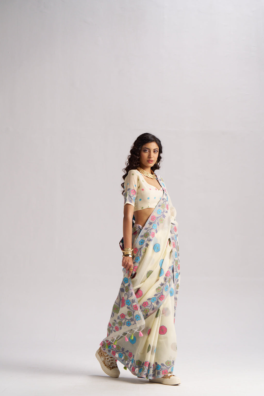 OFF WHITE COTTON SILK GARDENIA SAREE