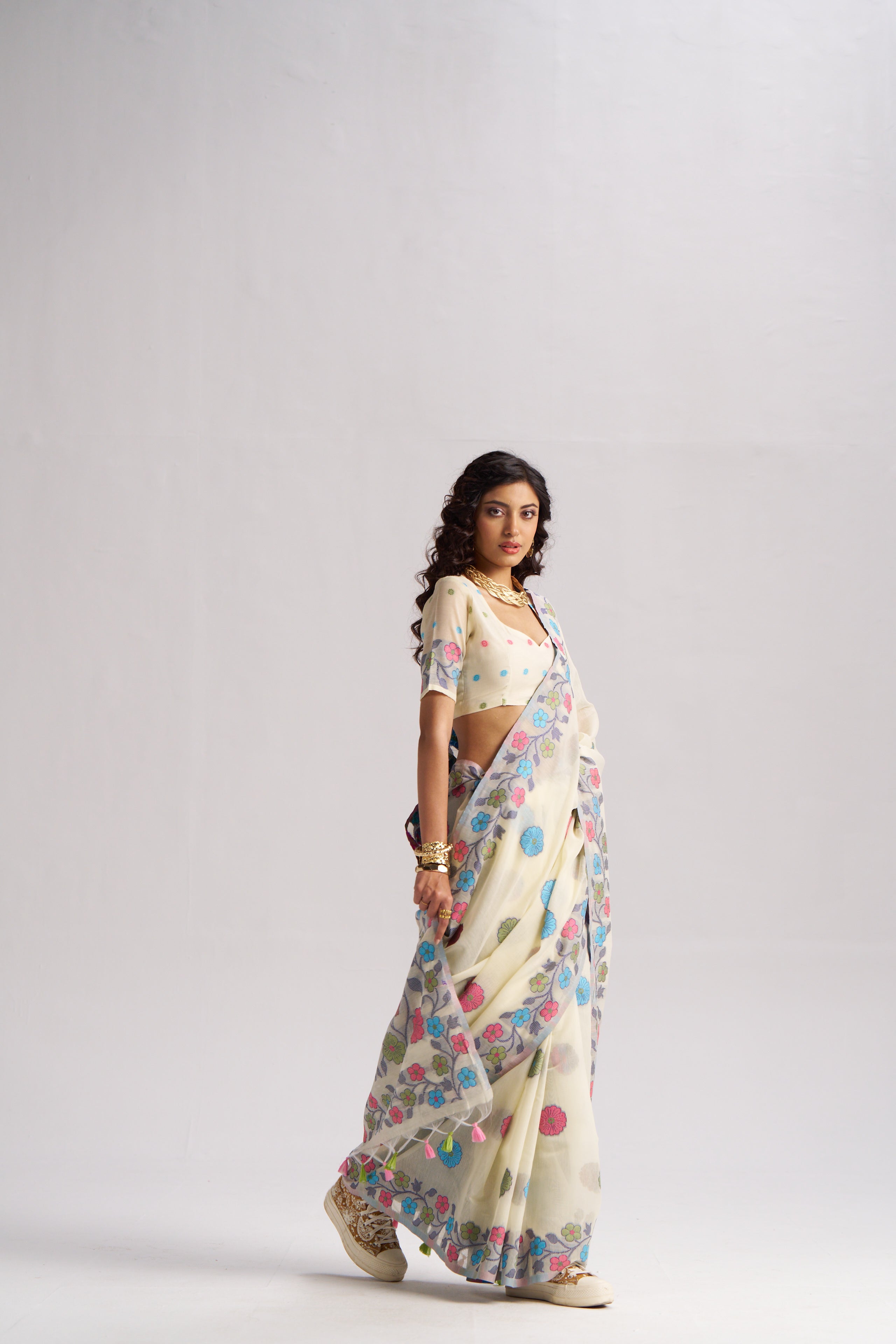 OFF WHITE COTTON SILK GARDENIA SAREE