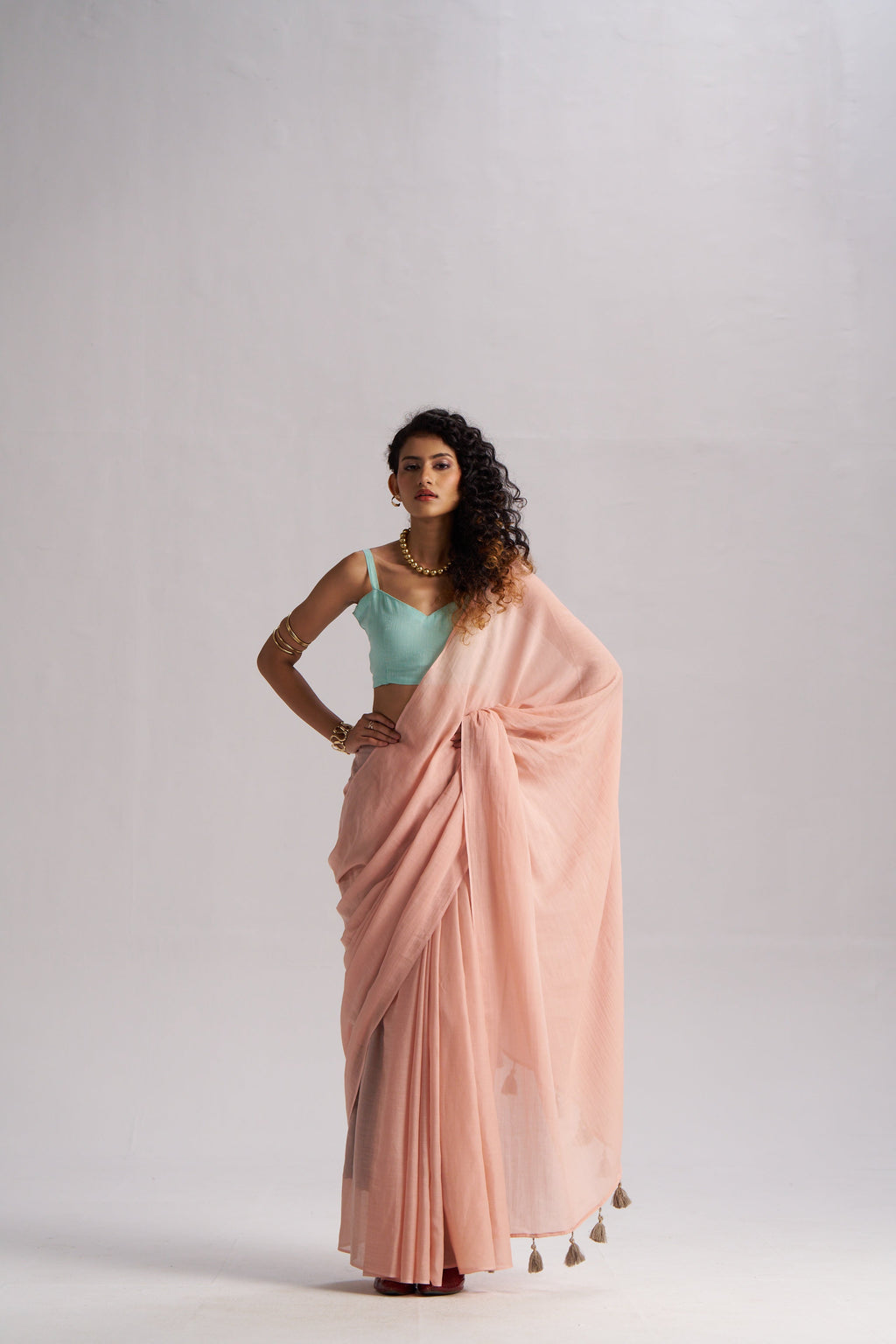 NUDE BEIGE VISCOSE MUL LIVA SOLID SAREE
