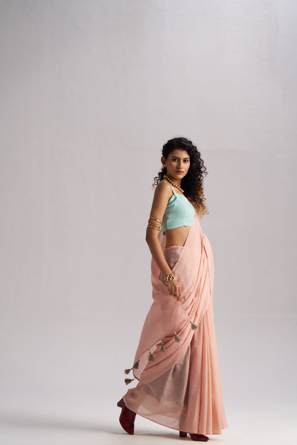 NUDE BEIGE VISCOSE MUL LIVA SOLID SAREE