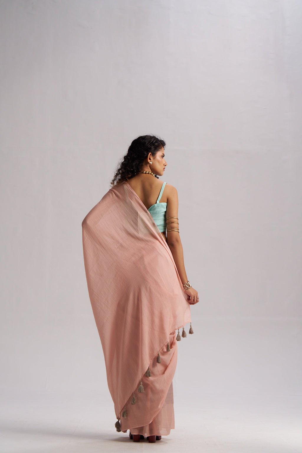 NUDE BEIGE VISCOSE MUL LIVA SOLID SAREE