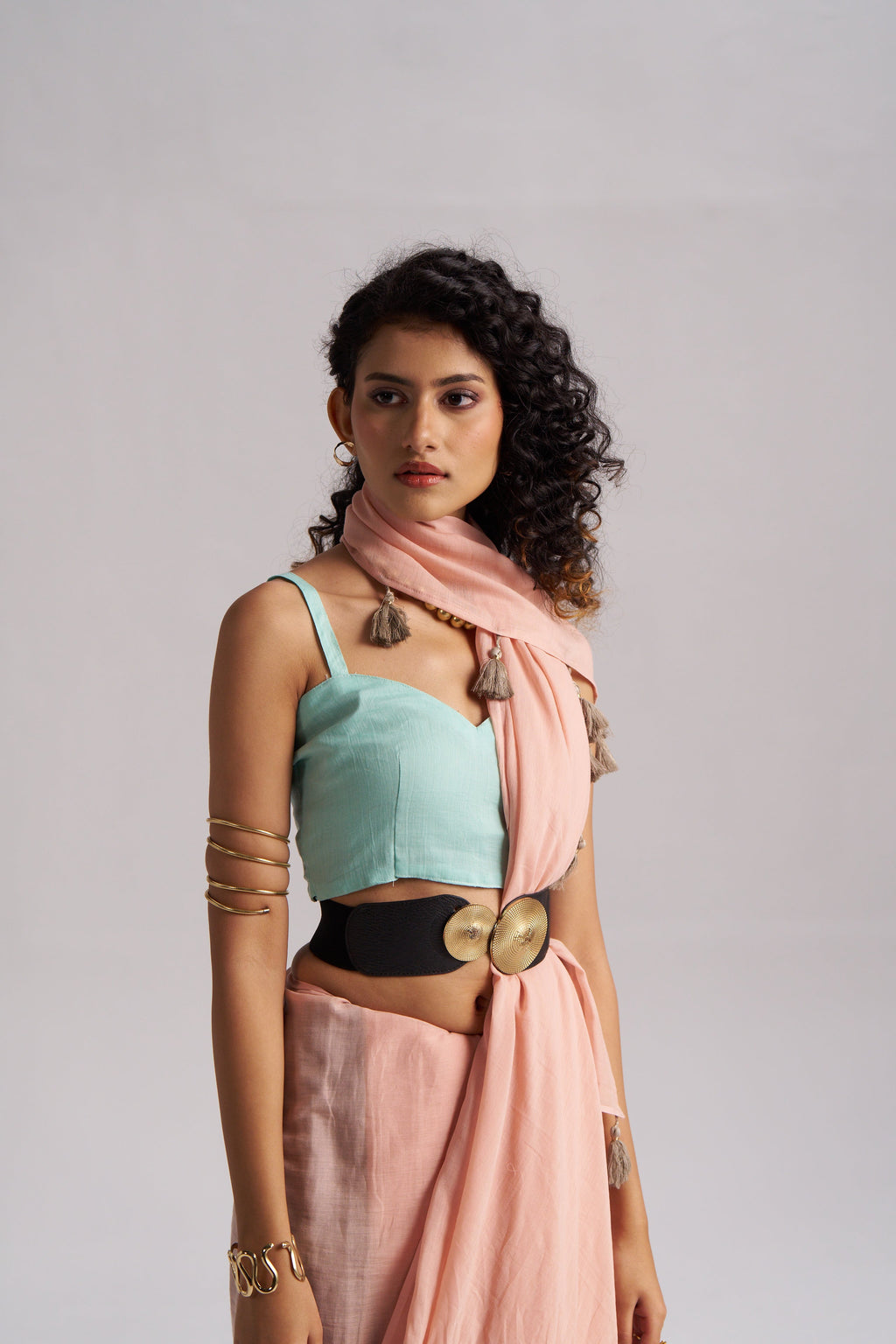 NUDE BEIGE VISCOSE MUL LIVA SOLID SAREE