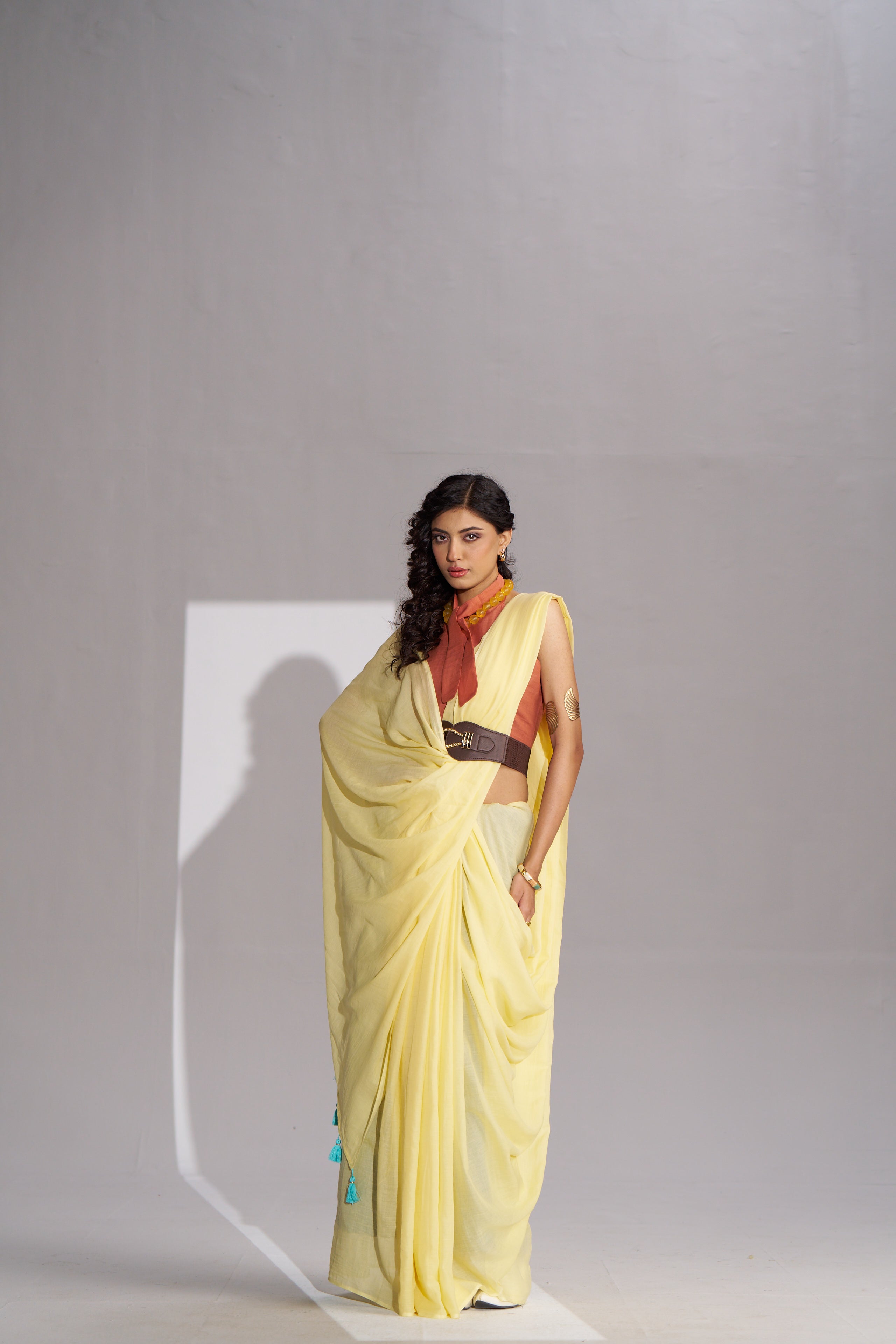 LEMON YELLOW VISCOSE MUL LIVA SOLID SAREE