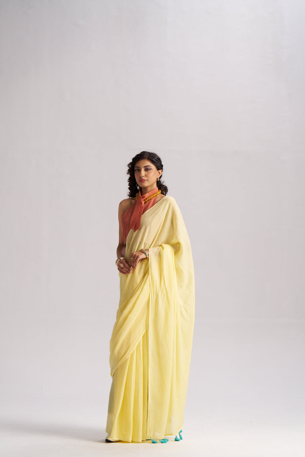 LEMON YELLOW VISCOSE MUL LIVA SOLID SAREE