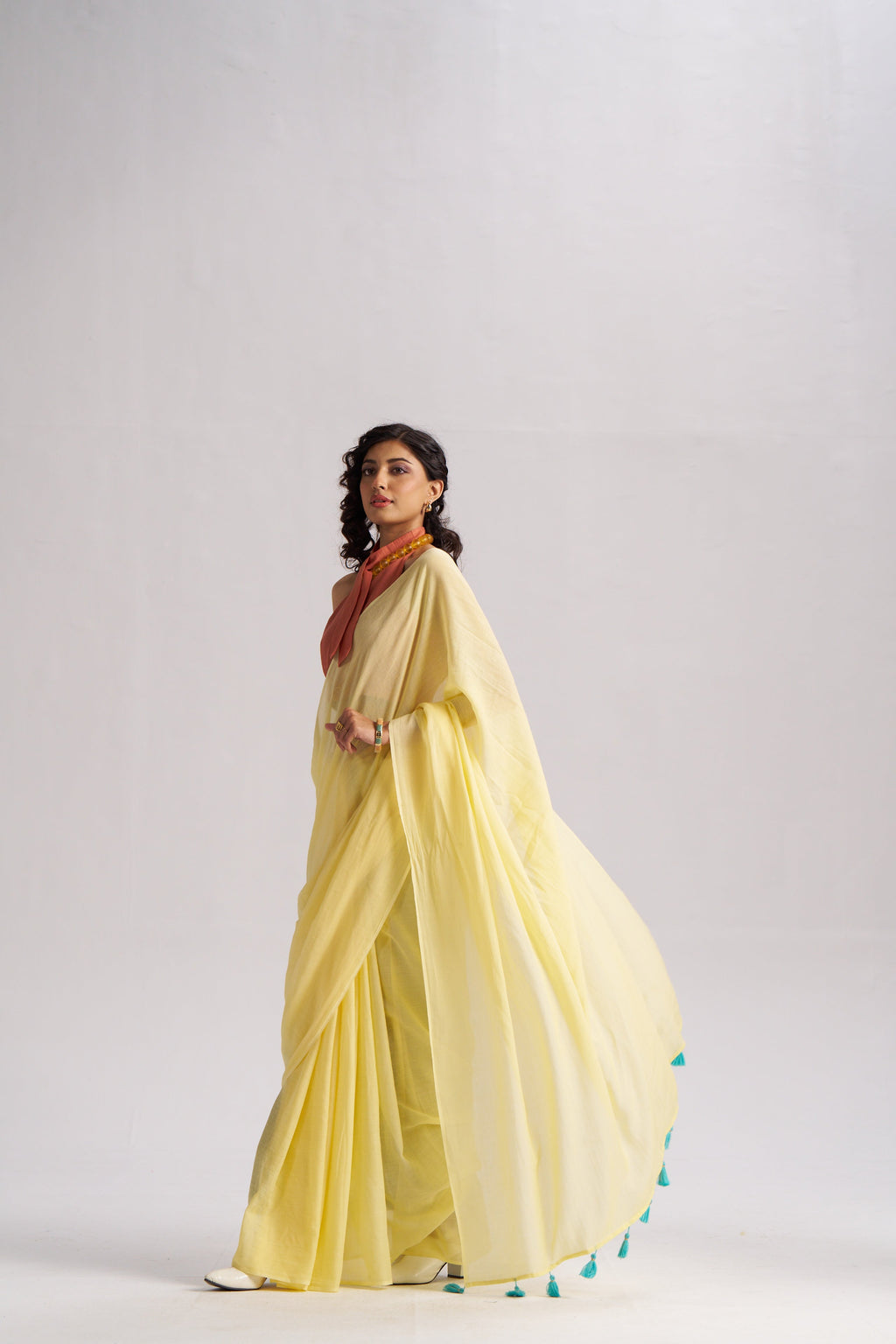 LEMON YELLOW VISCOSE MUL LIVA SOLID SAREE