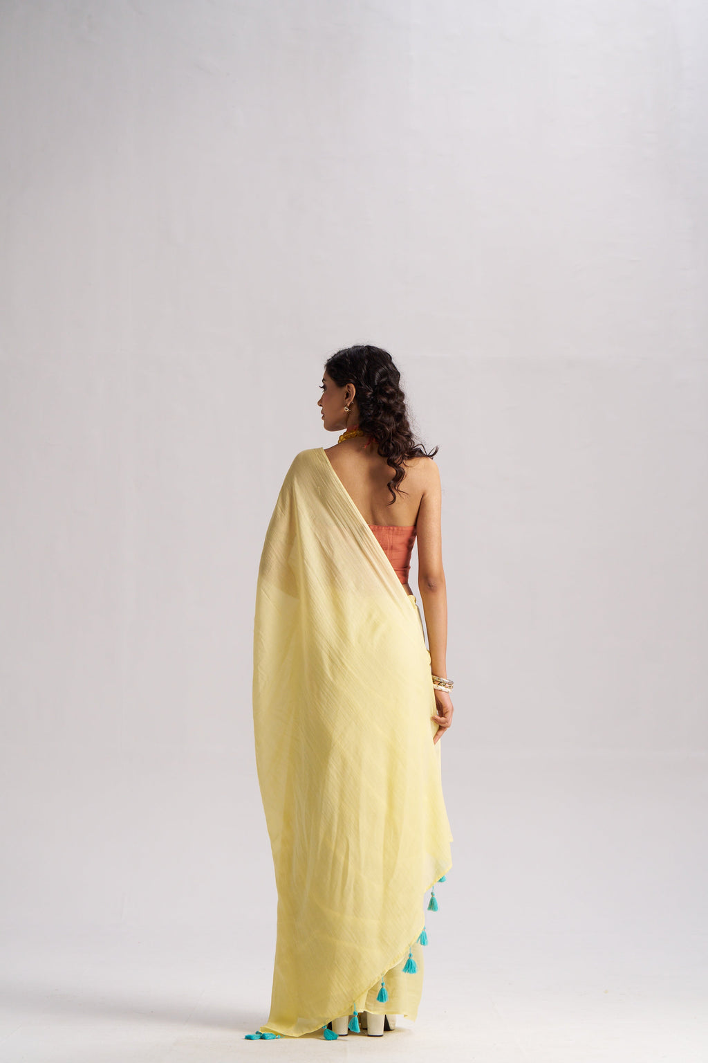 LEMON YELLOW VISCOSE MUL LIVA SOLID SAREE
