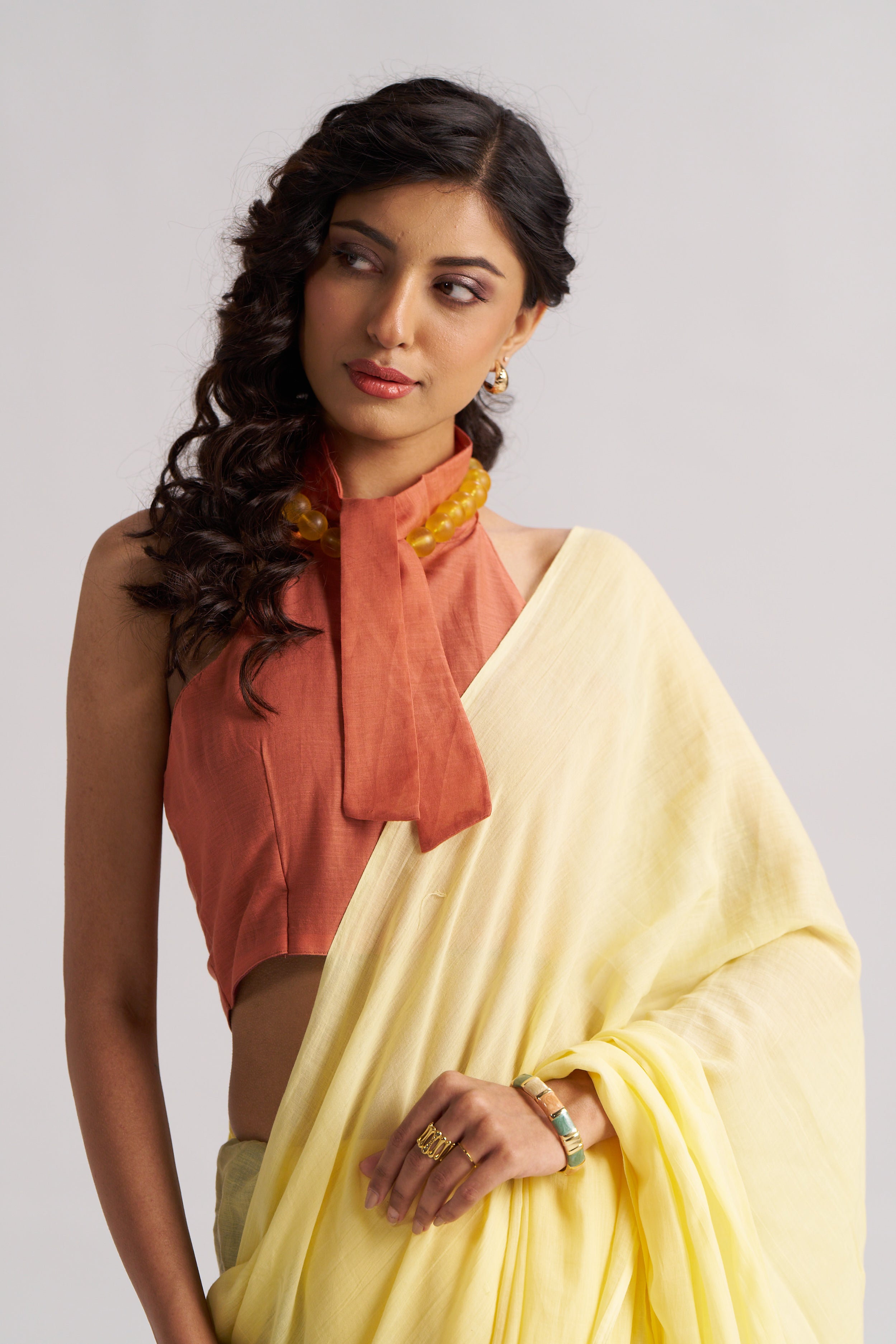 LEMON YELLOW VISCOSE MUL LIVA SOLID SAREE