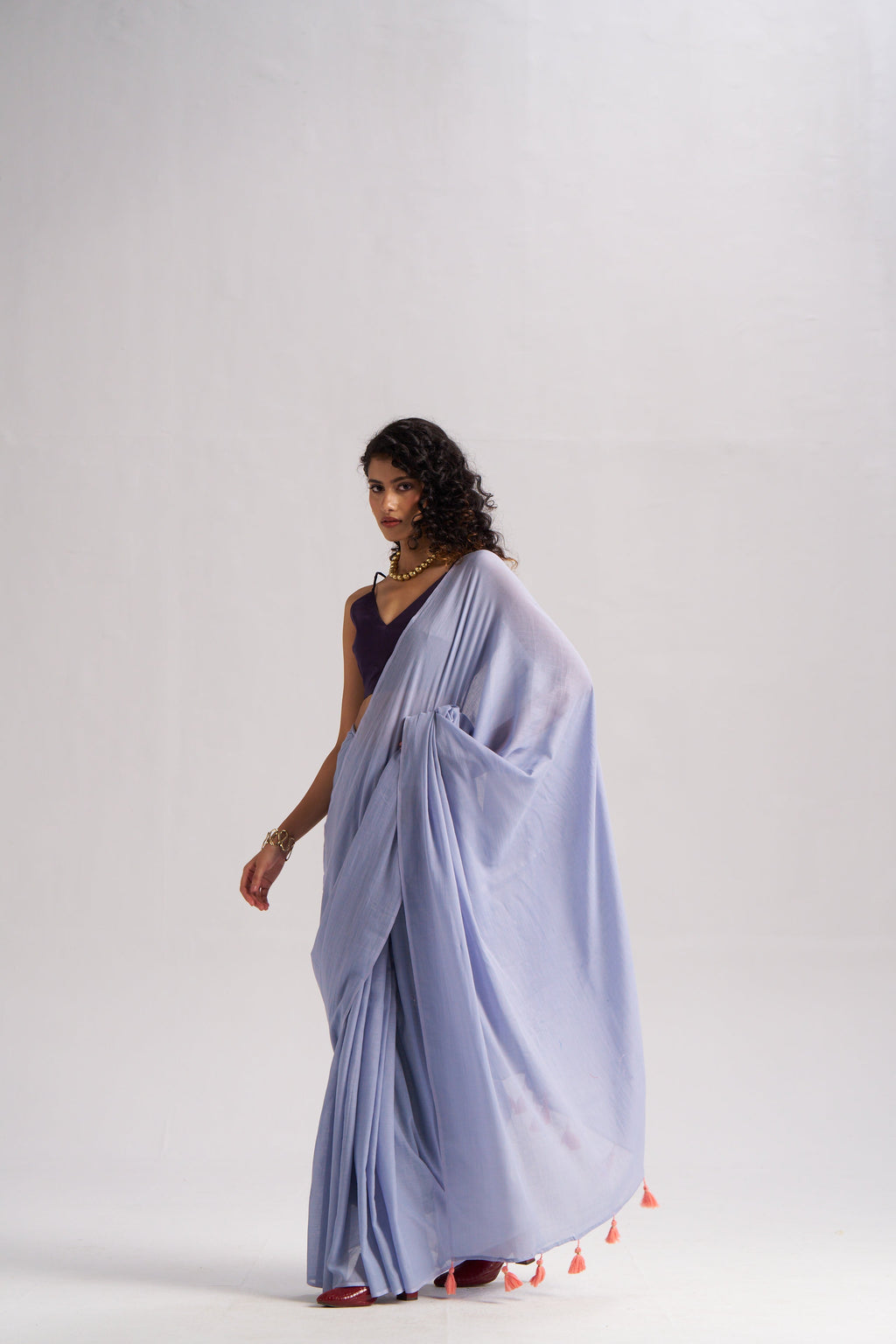 POWDER BLUE VISCOSE MUL LIVA SOLID SAREE