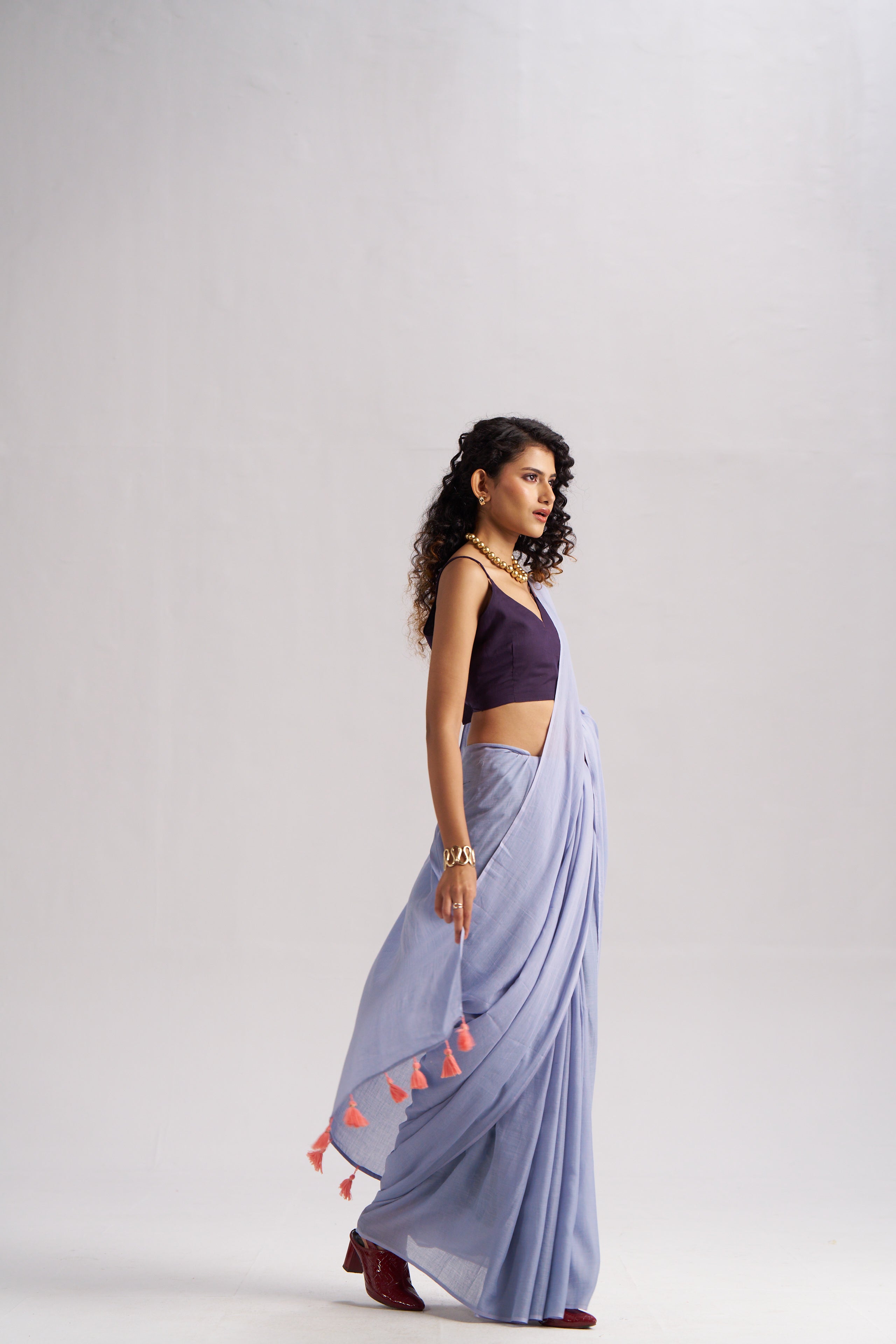 POWDER BLUE VISCOSE MUL LIVA SOLID SAREE