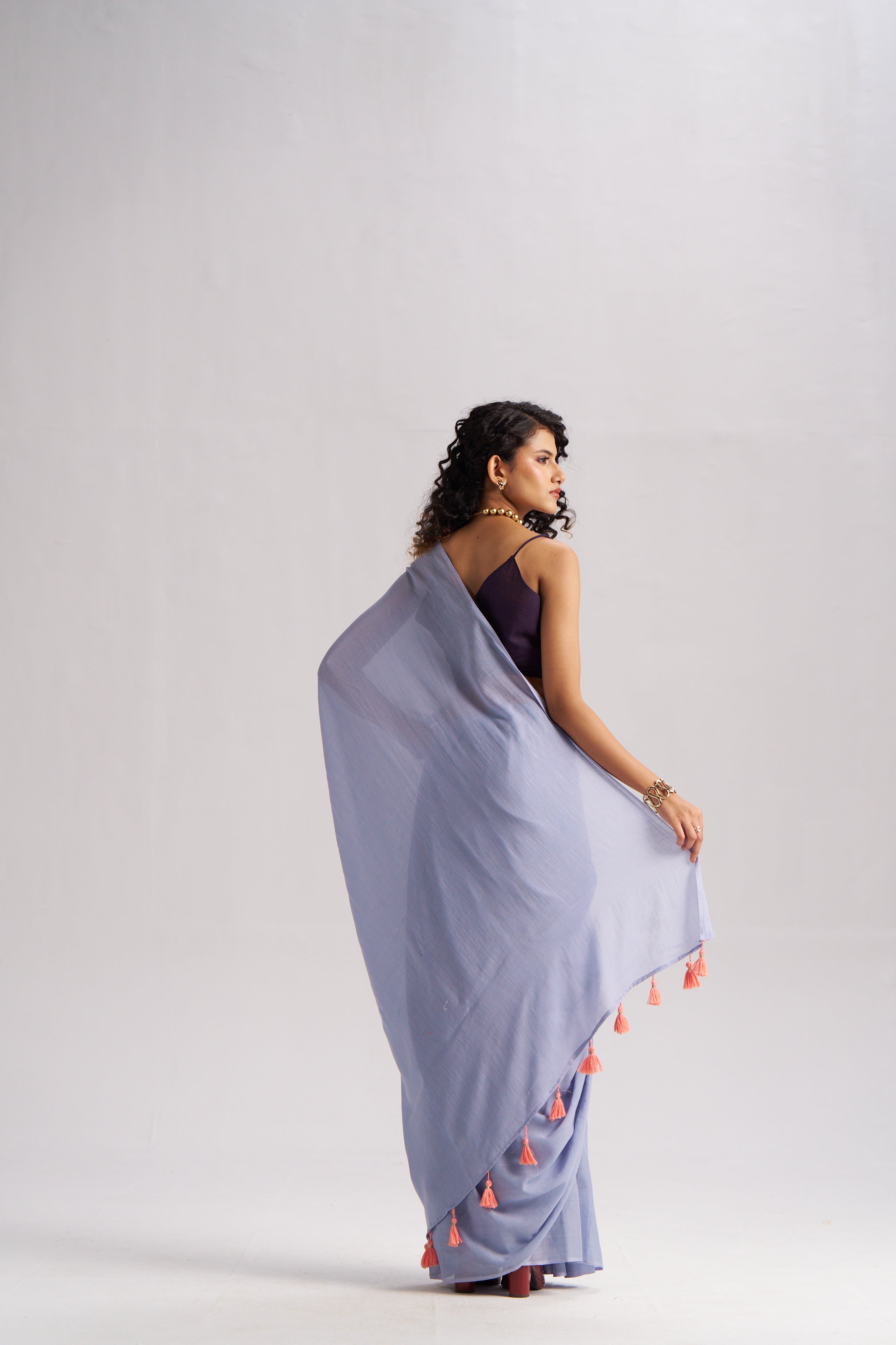 POWDER BLUE VISCOSE MUL LIVA SOLID SAREE