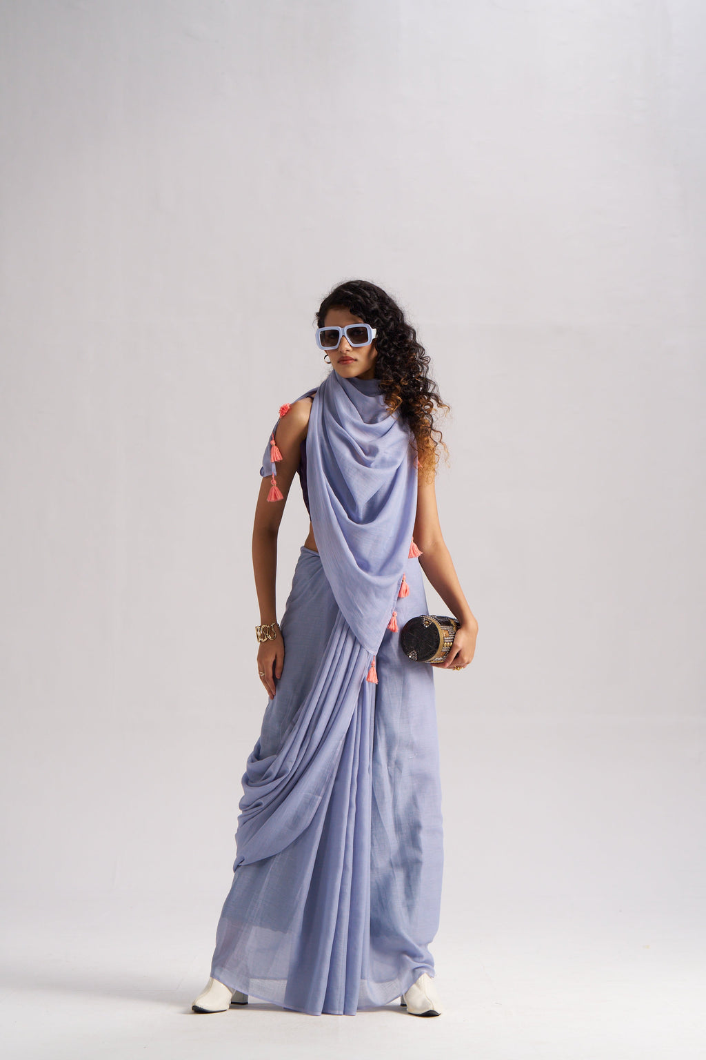 POWDER BLUE VISCOSE MUL LIVA SOLID SAREE