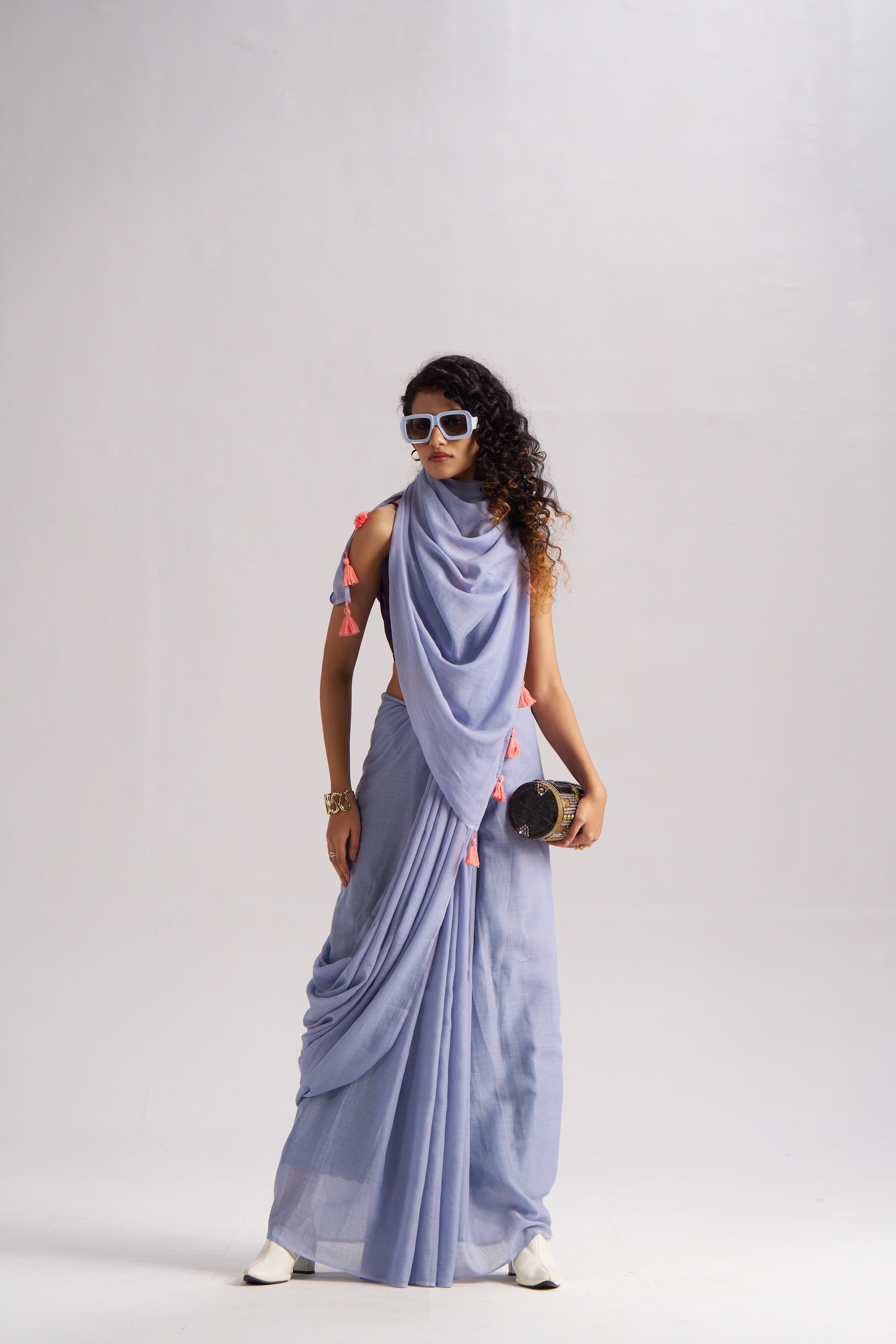 POWDER BLUE VISCOSE MUL LIVA SOLID SAREE