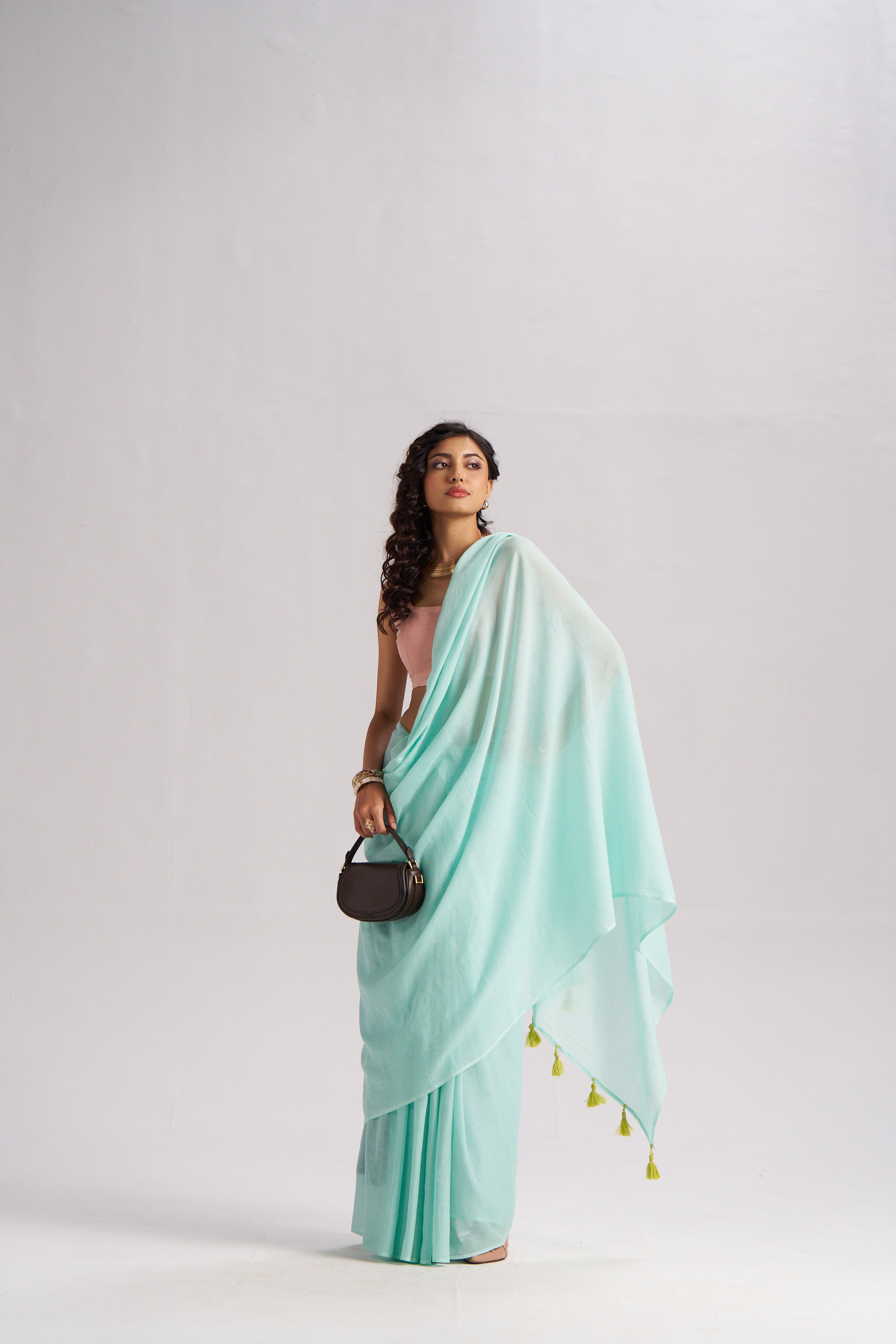 MINT GREEN VISCOSE MUL LIVA SOLID SAREE