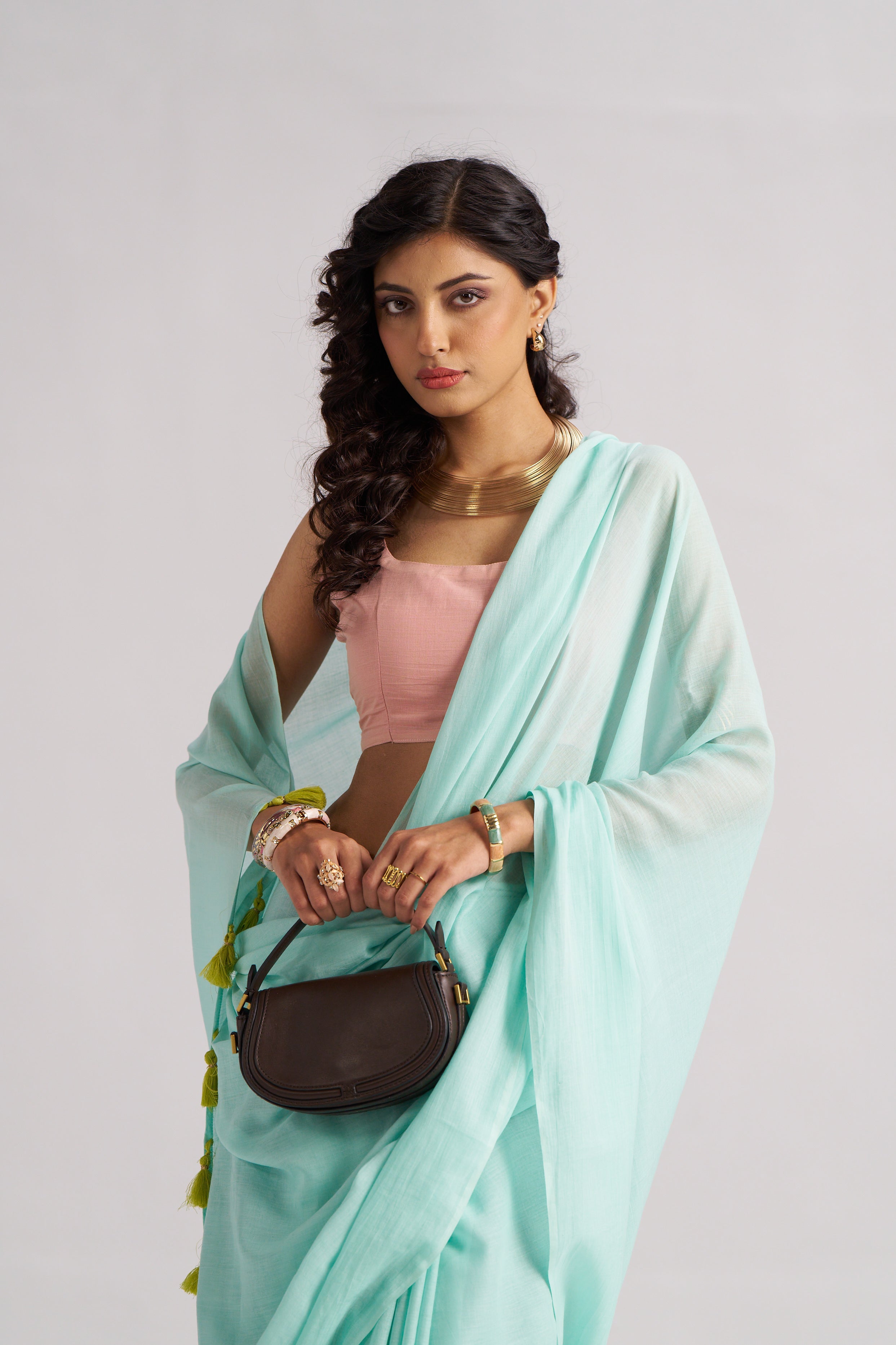 MINT GREEN VISCOSE MUL LIVA SOLID SAREE