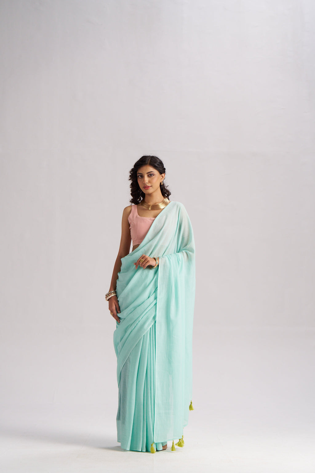 MINT GREEN VISCOSE MUL LIVA SOLID SAREE