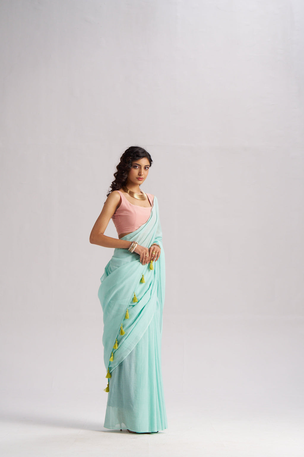 MINT GREEN VISCOSE MUL LIVA SOLID SAREE