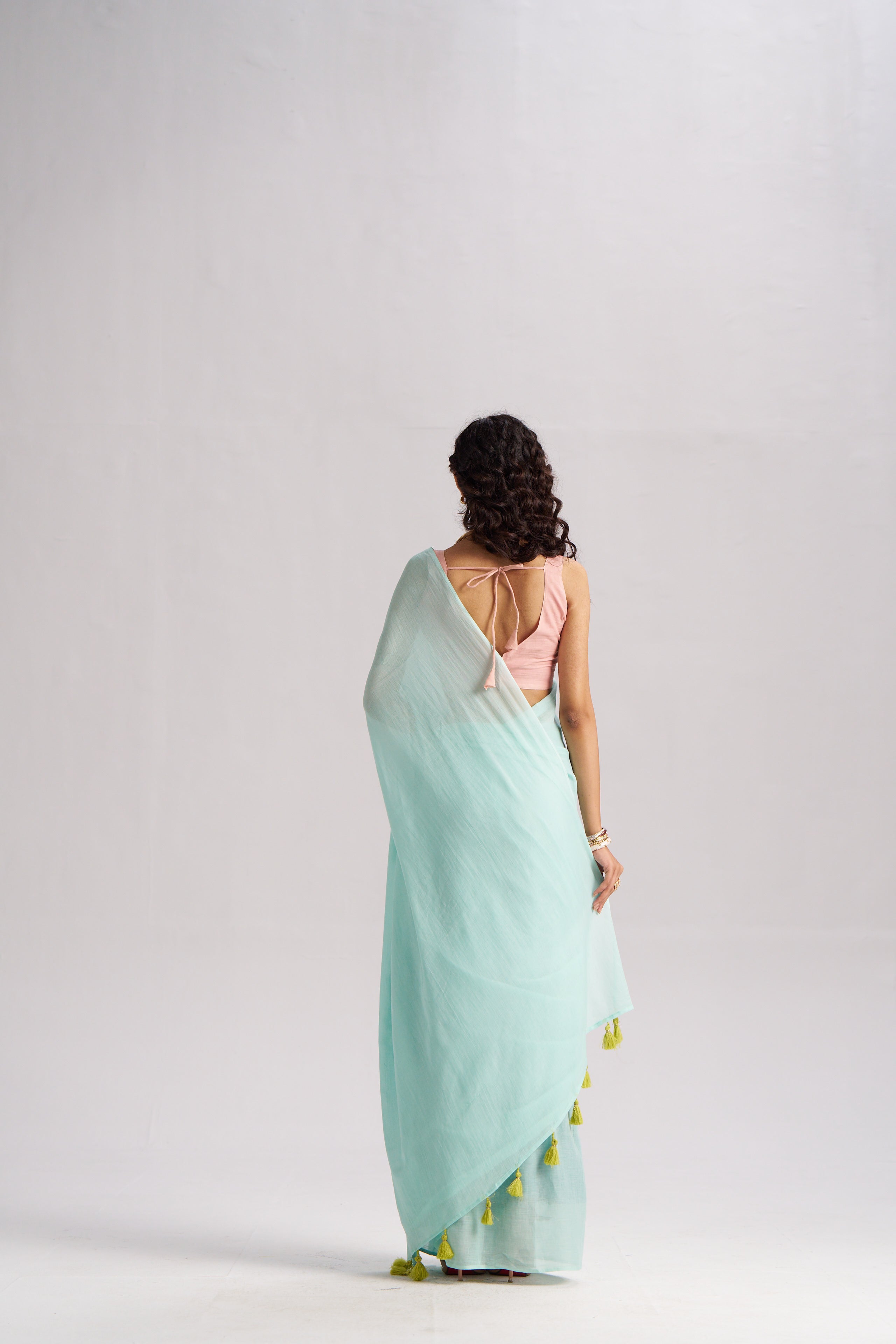 MINT GREEN VISCOSE MUL LIVA SOLID SAREE