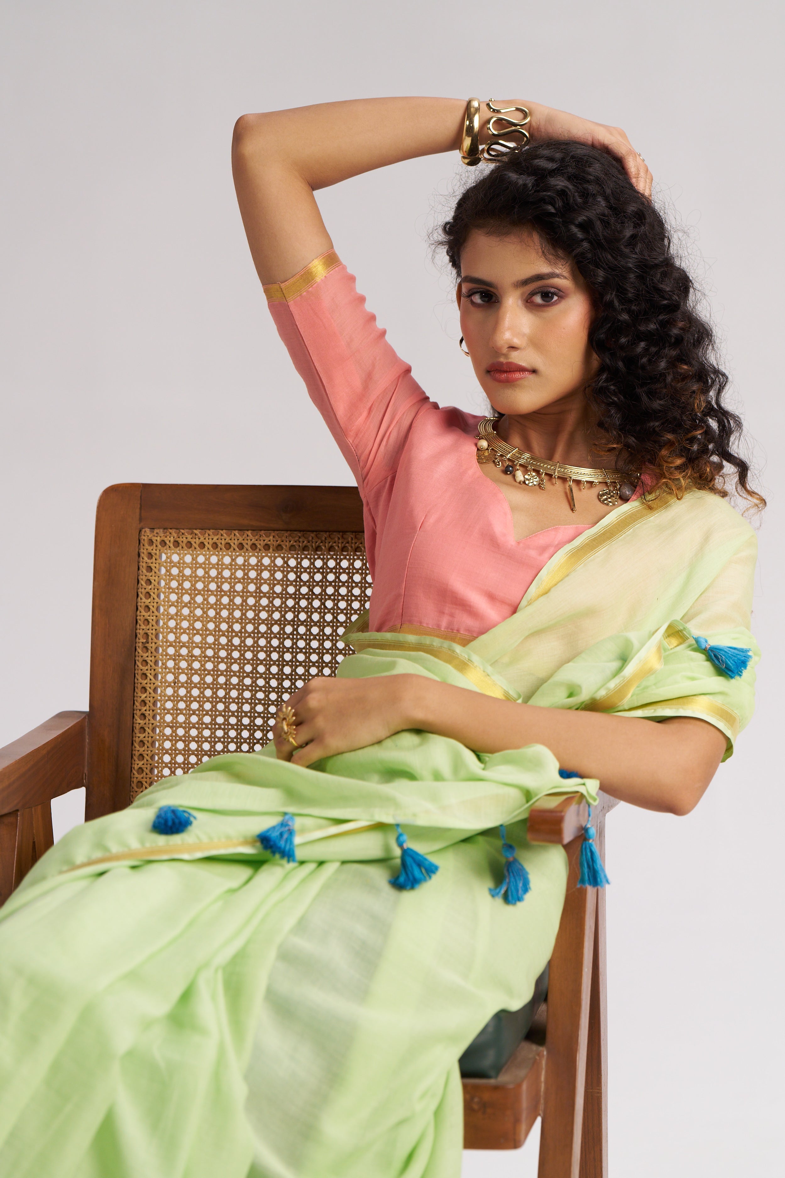 LIGHT GREEN VISCOSE MUL LIVA SOLID SAREE