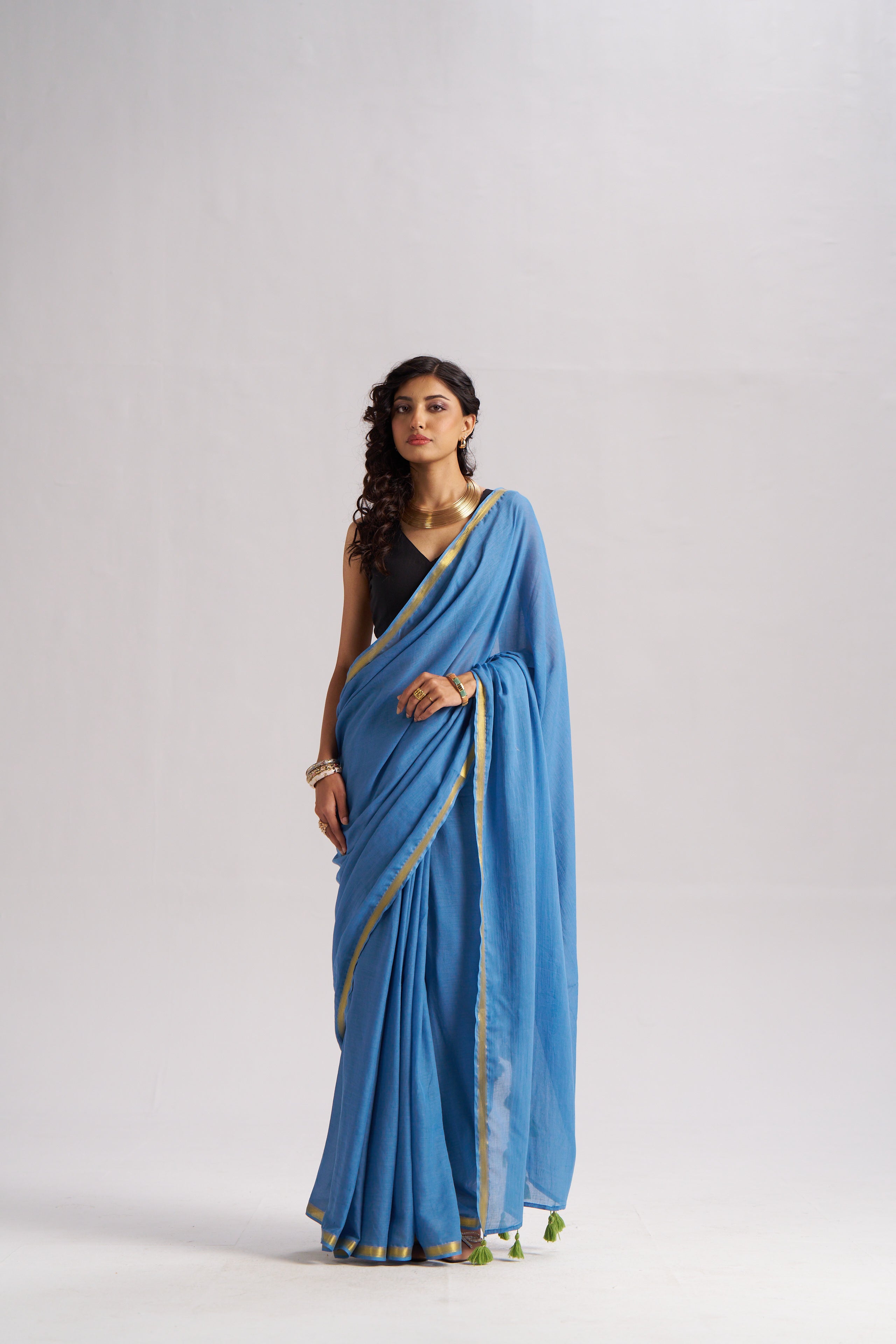 LIGHT BLUE VISCOSE MUL LIVA SOLID SAREE
