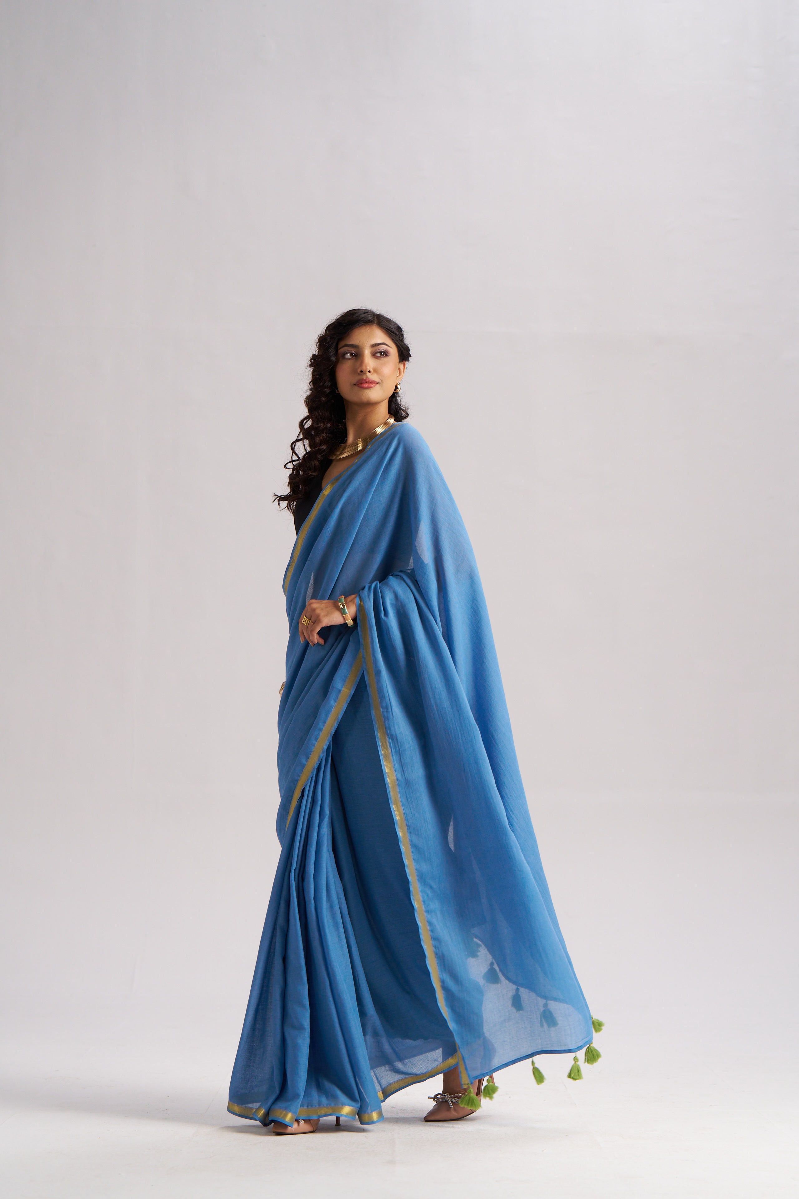 LIGHT BLUE VISCOSE MUL LIVA SOLID SAREE