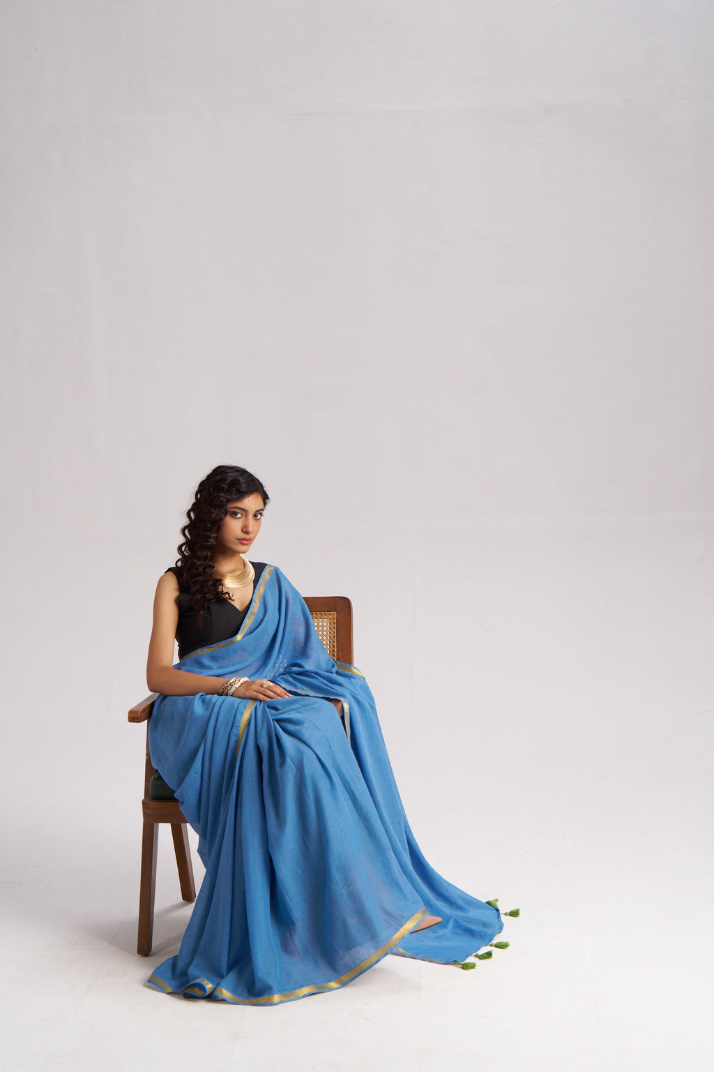 LIGHT BLUE VISCOSE MUL LIVA SOLID SAREE