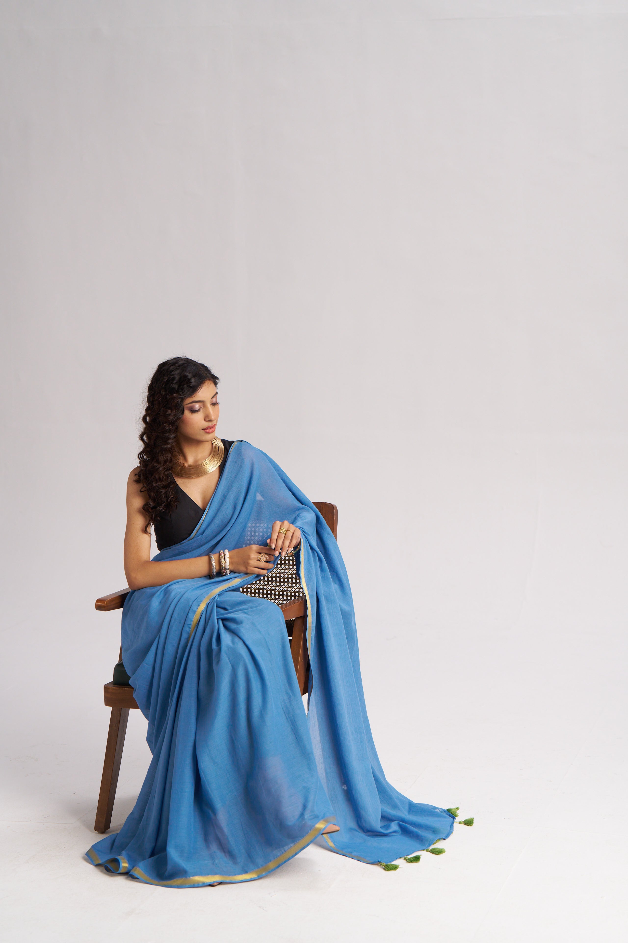 LIGHT BLUE VISCOSE MUL LIVA SOLID SAREE