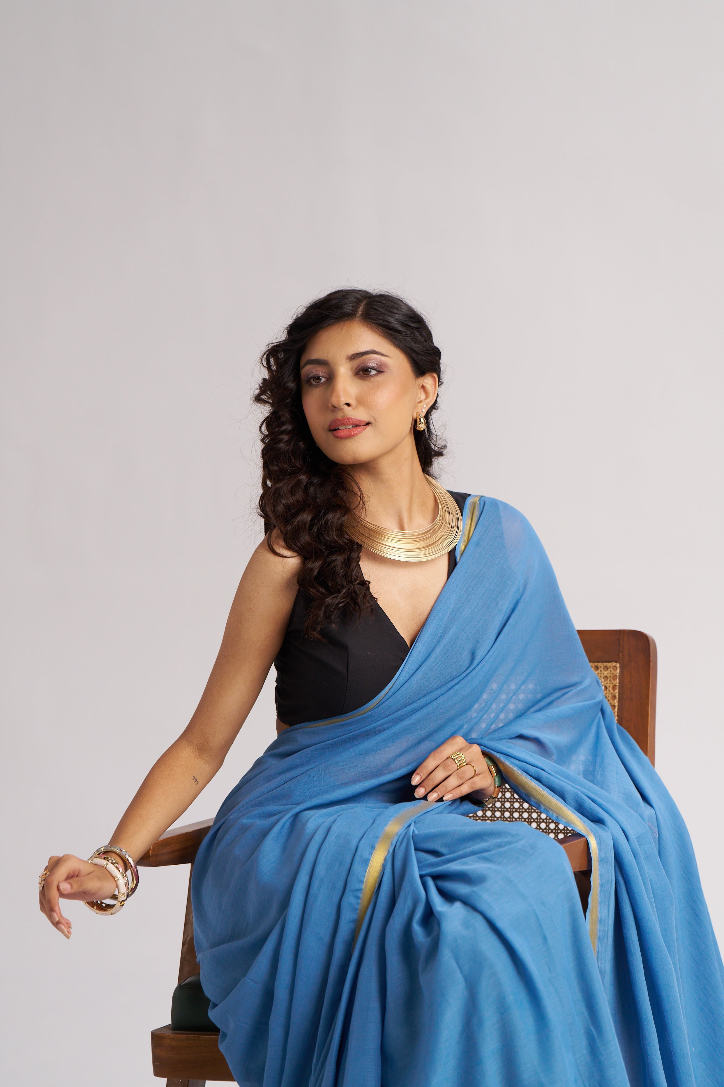 LIGHT BLUE VISCOSE MUL LIVA SOLID SAREE