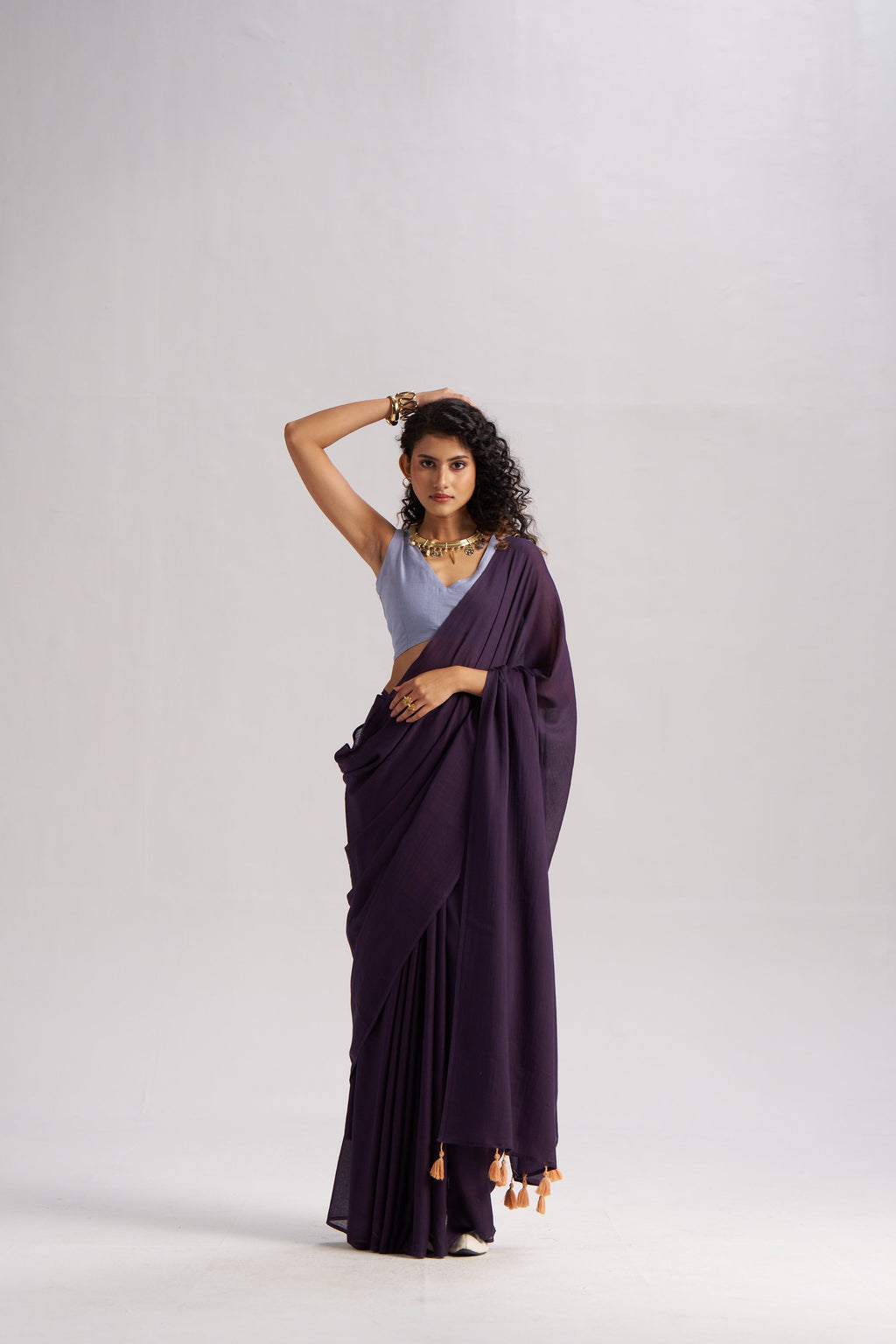 DARK PURPLE VISCOSE MUL LIVA SOLID SAREE